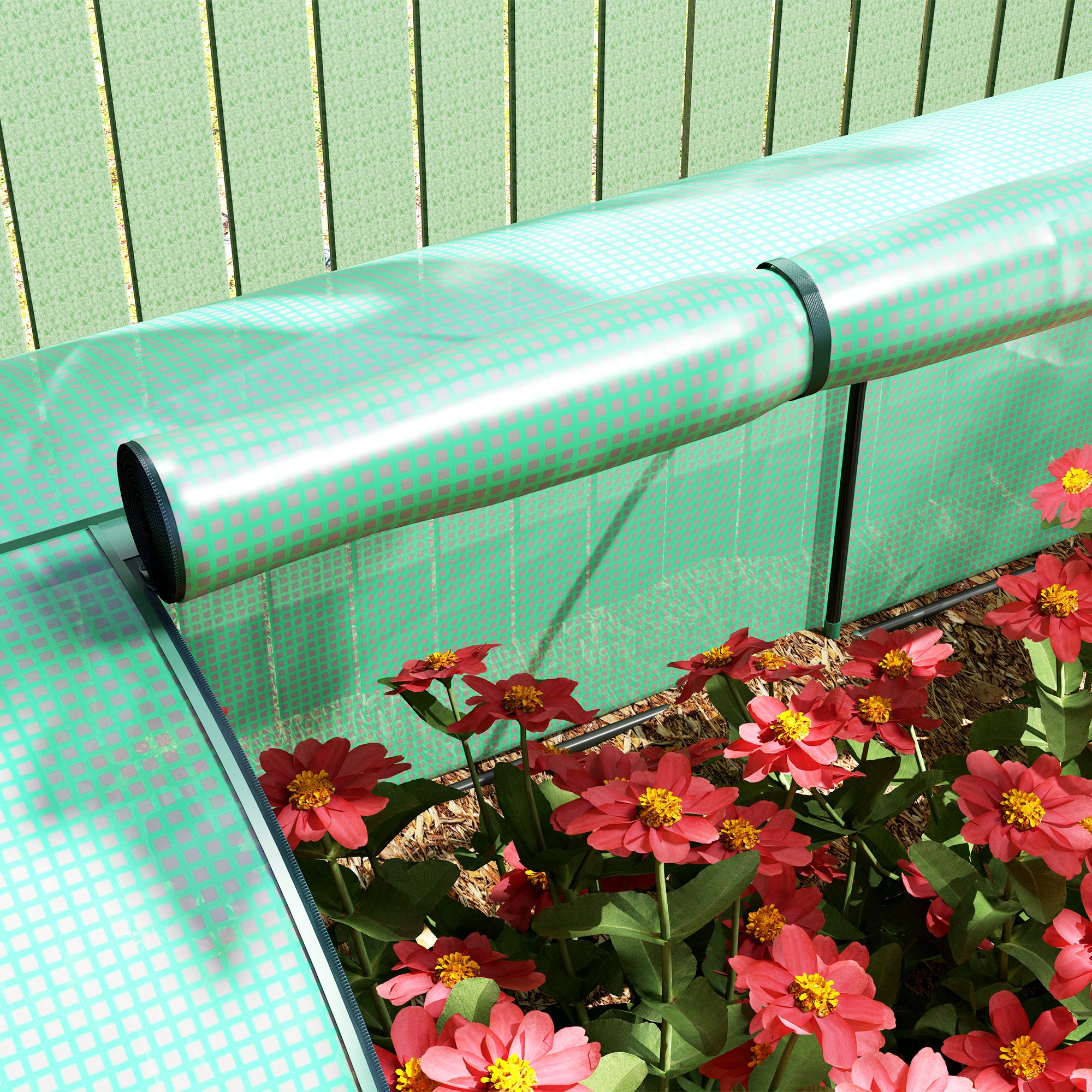 Outsunny PE Tunnel Greenhouse Green Grow House Steel Frame for Garden Backyard with Zipper Doors 395 x 100 x 80cm, Green