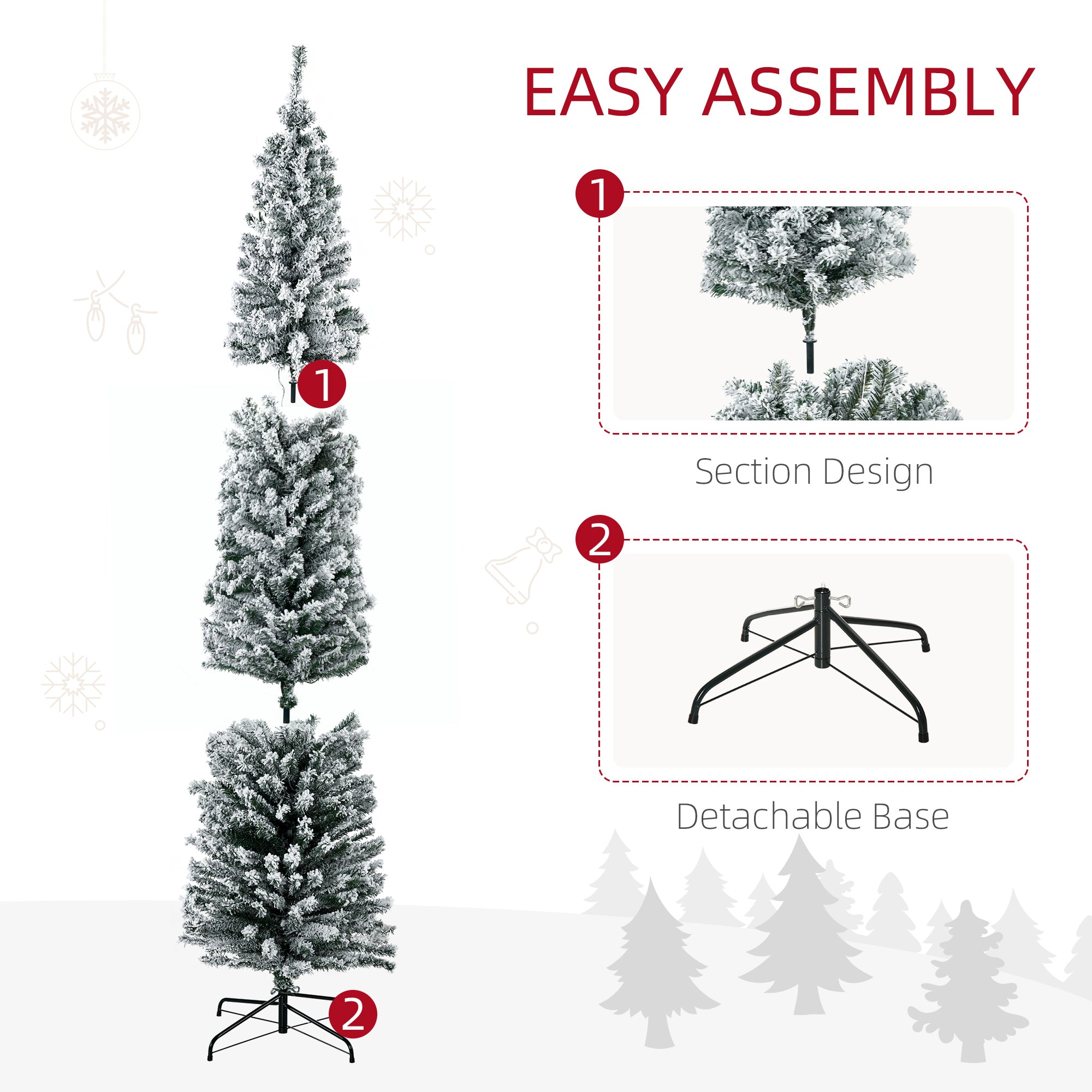 HOMCOM 7.5' Artificial Prelit Christmas Trees Holiday D\'c3\'a9cor with Colourful LED Lights, Flocked Tips, Berry, Pine Cone