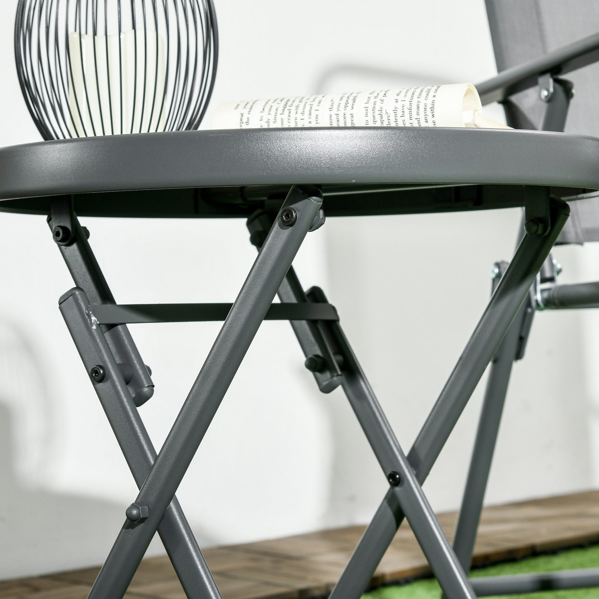 Outsunny \'ce\'a645cm Garden Side Table, Outdoor Round Folding Patio Table with Imitation Marble Glass Top, Small Coffee Table, White