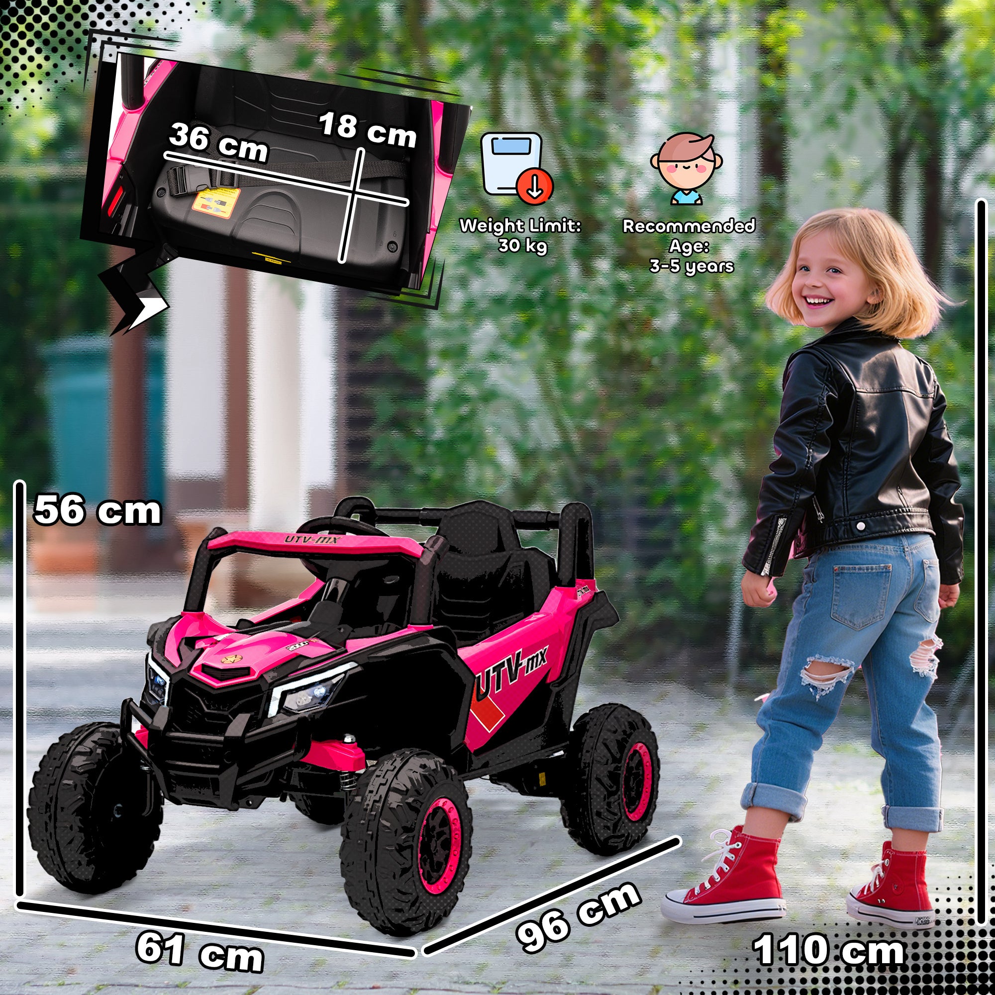 AIYAPLAY 12V Kids Ride On Car with Remote Control, Kids Electric Car with Suspension System, Music, for Kids 3-5 Years, Pink