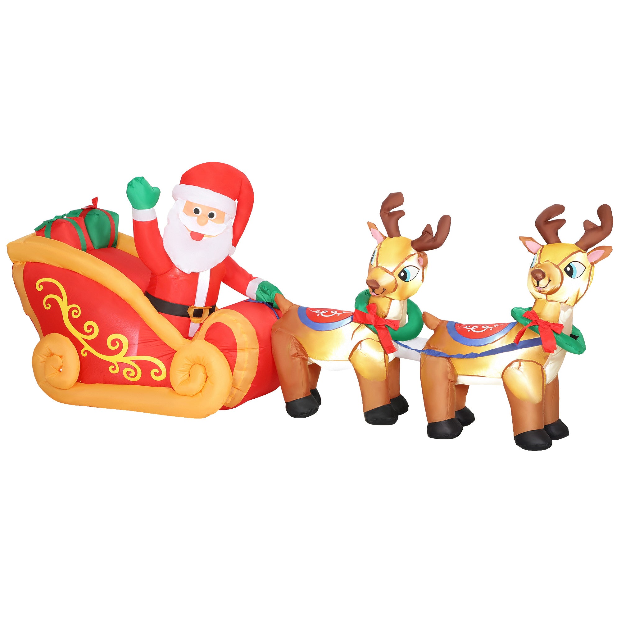 Outsunny 7.9ft Christmas Inflatable Santa on Sleigh with Two Reindeer, Outdoor Christmas Blow Up Decoration with Built-in LED Lights for Garden, Indoor Outdoor Home Decor