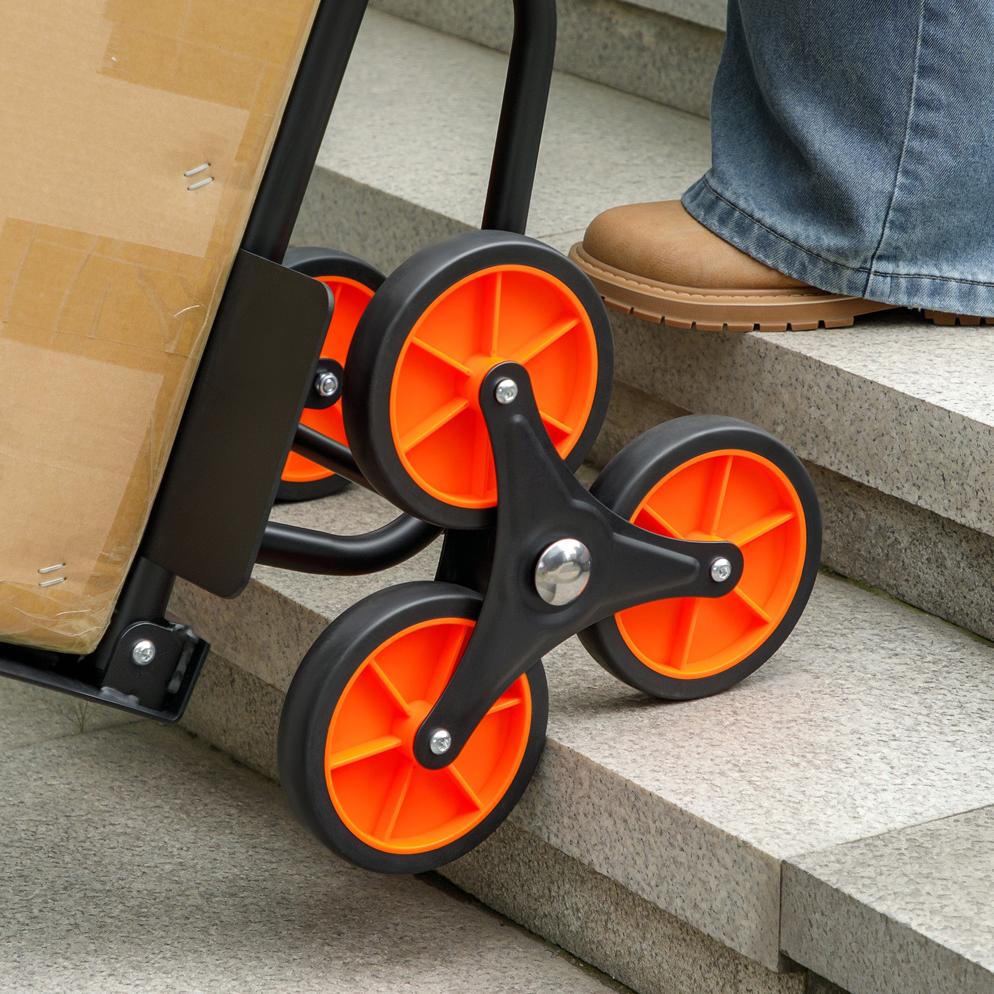 DURHAND Six-Wheel Folding Sack Barrow Trolley - Black/Orange