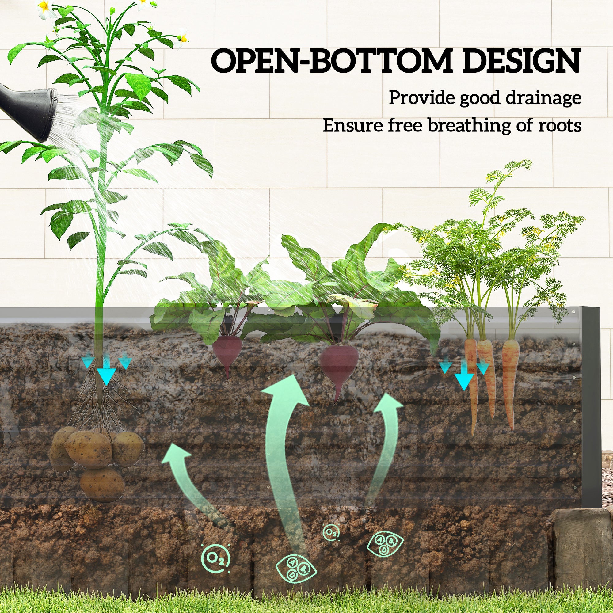 Outsunny Raised Beds for Garden, Galvanised Steel Outdoor Planters with Multi-reinforced Rods, 180 x 90 x 59 cm, Black