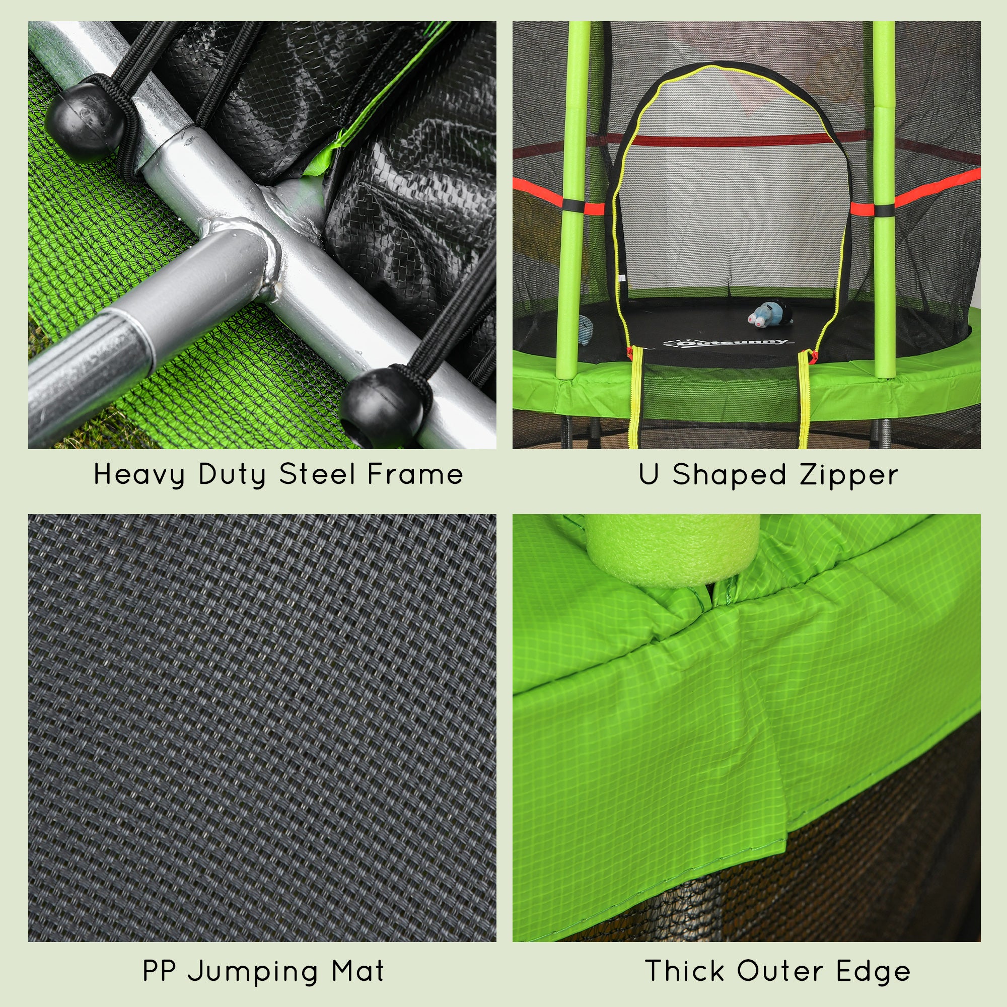 HOMCOM 5.2FT/63 Inch Kids Trampoline with Enclosure Net Steel Frame Indoor Round Bouncer Rebounder Age 3 to 6 Years Old Green