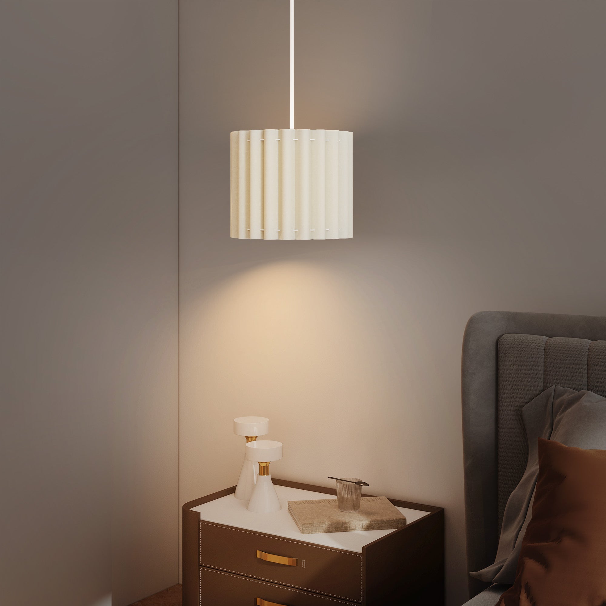 HOMCOM Linen Pendant Light, Modern Wave Ceiling Light Shade, E27 Lampshade for Living Room, Bedroom, Kitchen, Hallway, White