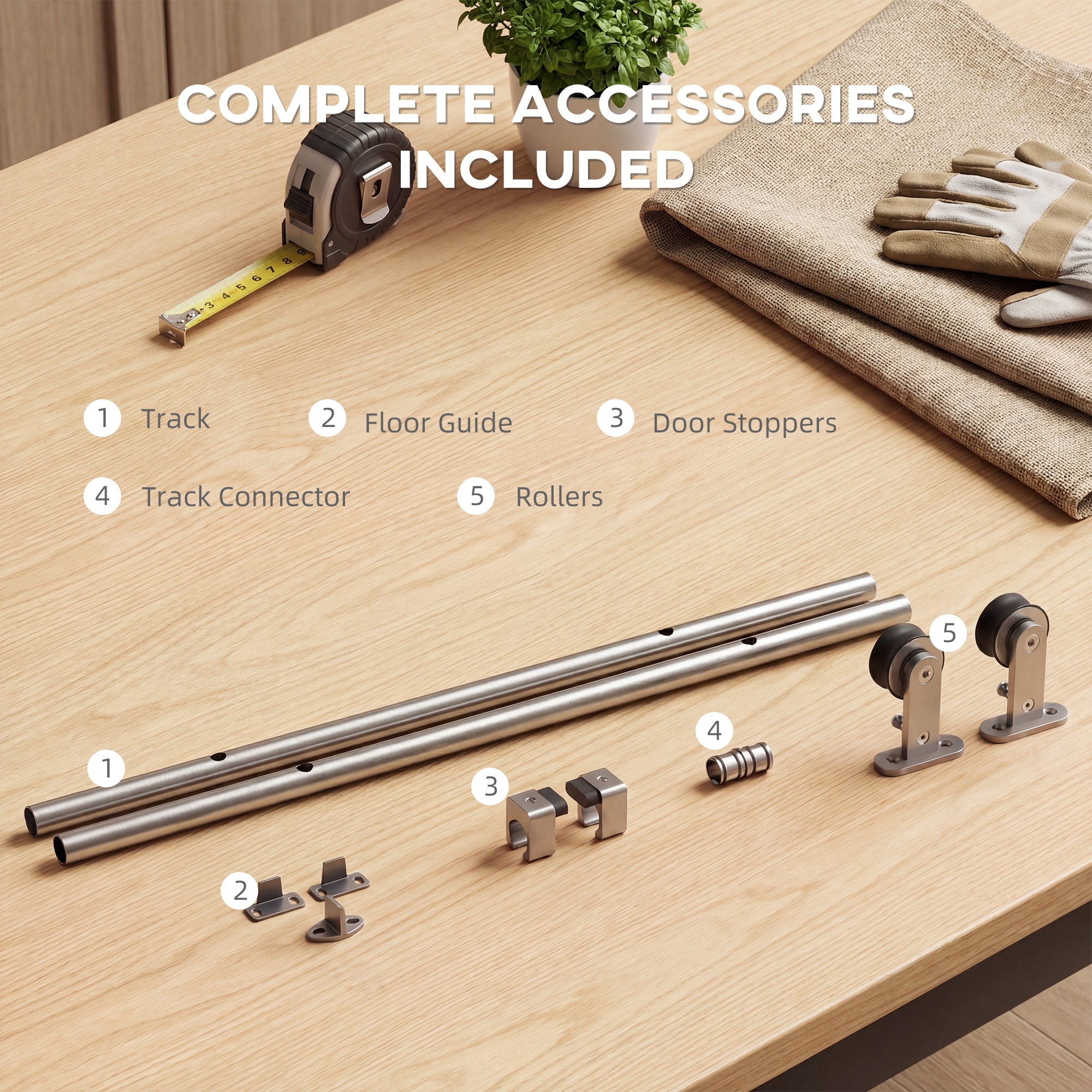 HOMCOM Sliding Door Hardware Kit Smooth Quiet 304 Stainless Steel for 200cm Track Sliver Tone