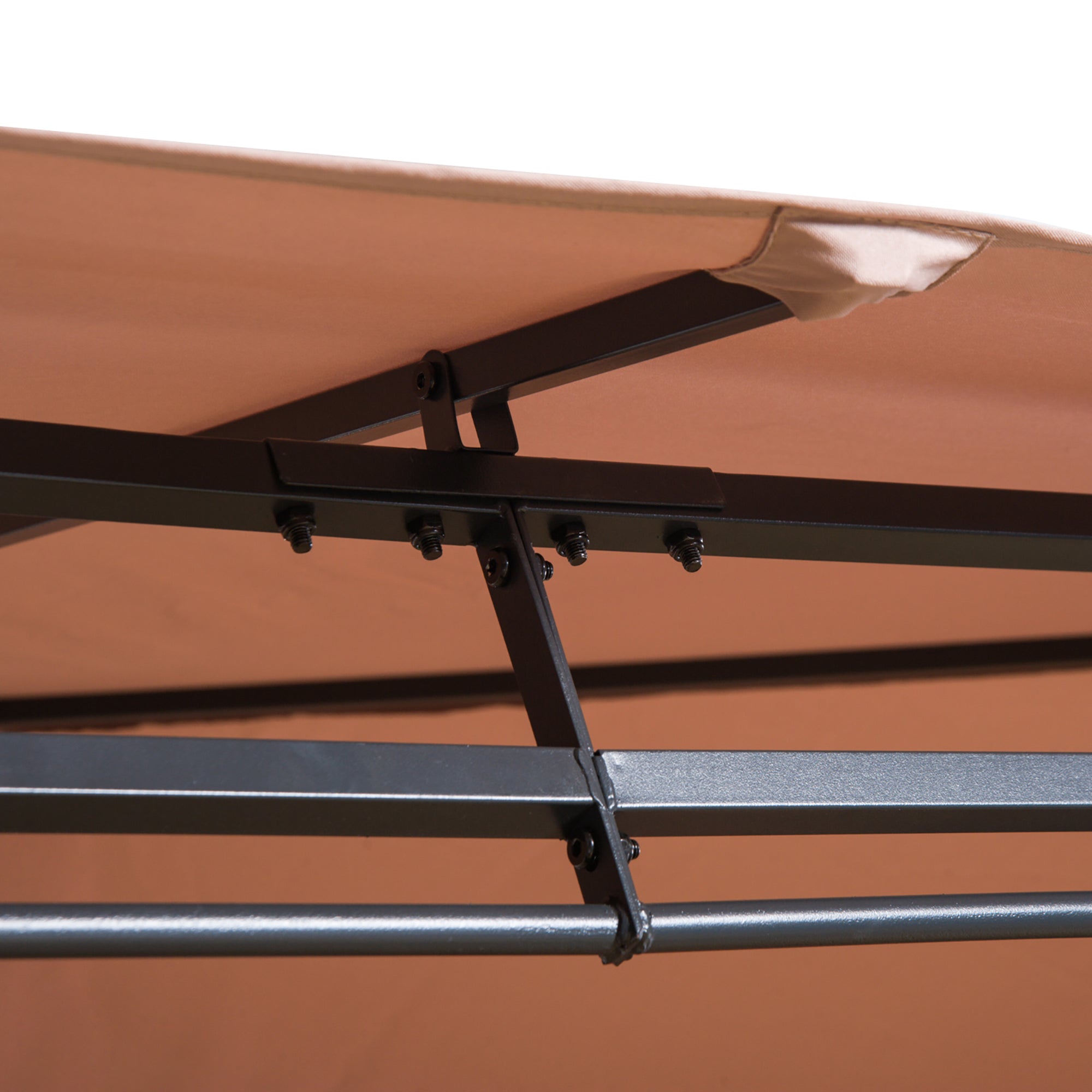 Outsunny 4m x 3(m)Garden Gazebo, Double Roof Outdoor Gazebo Canopy Shelter with Curtains, Solid Steel Frame for Patio, Garden, Brown