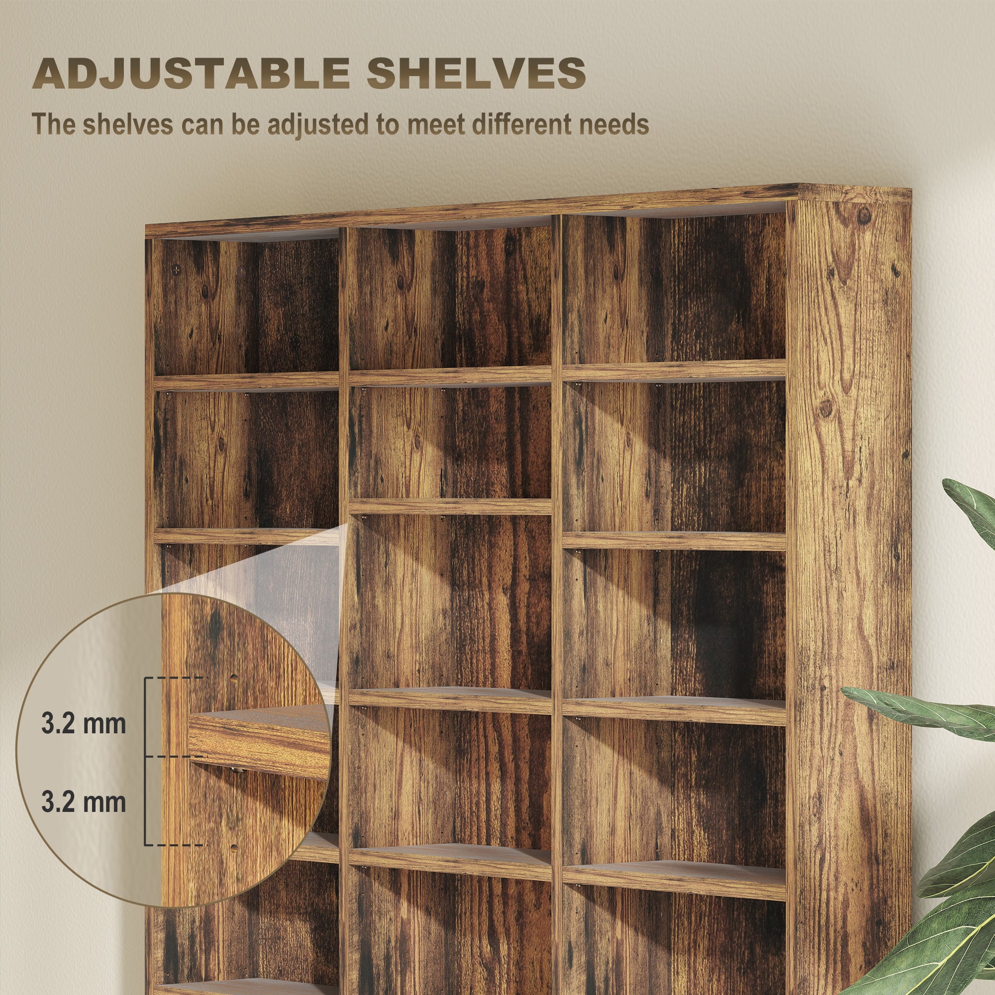 HOMCOM CD Storage Unit with Adjustable Shelves, 102 x 195 cm, Rustic Brown