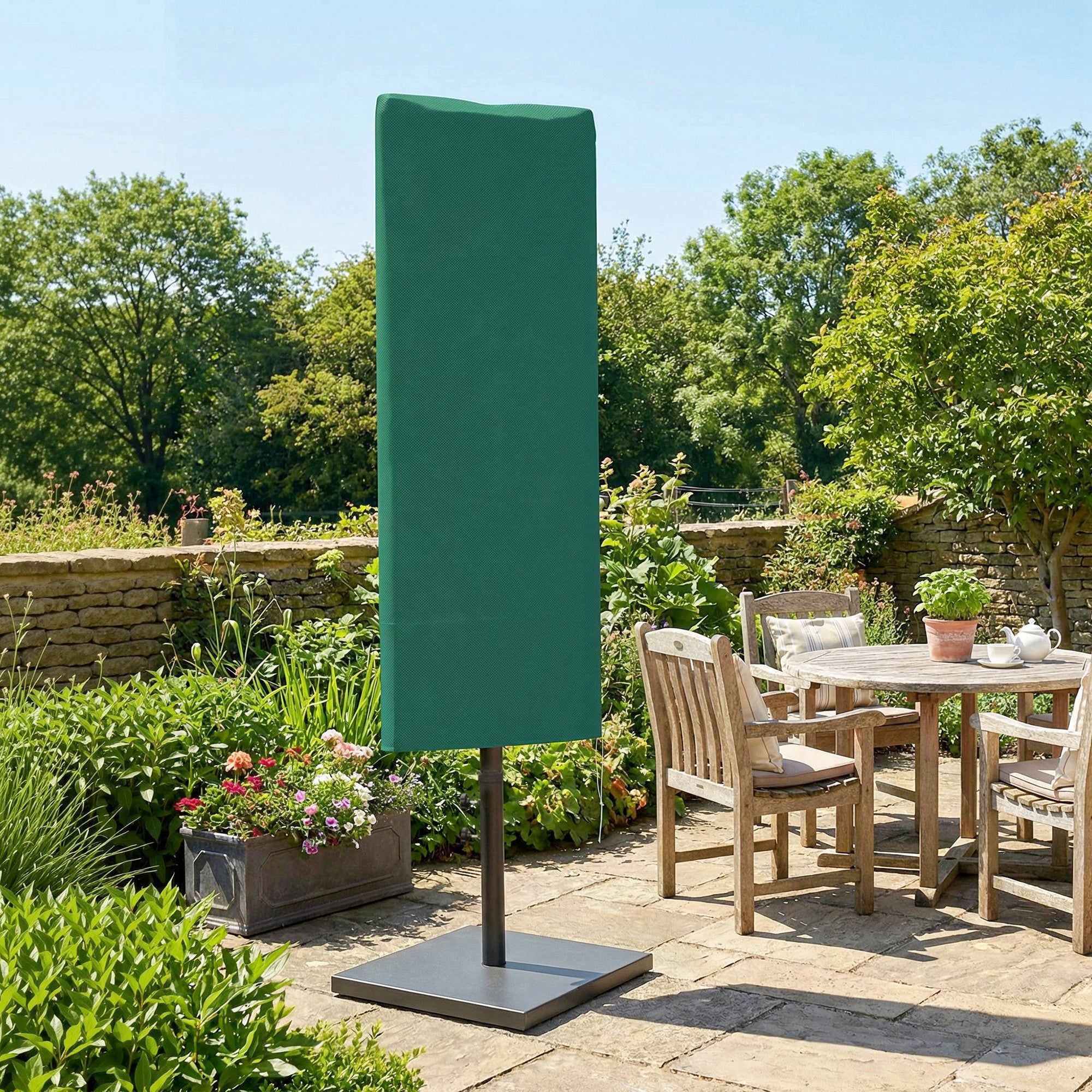 Outsunny Garden Parasol Cover, Outdoor Patio Umbrella Protector Weatherproof Garden Patio for 2-4.6m Parasol, Dark Green