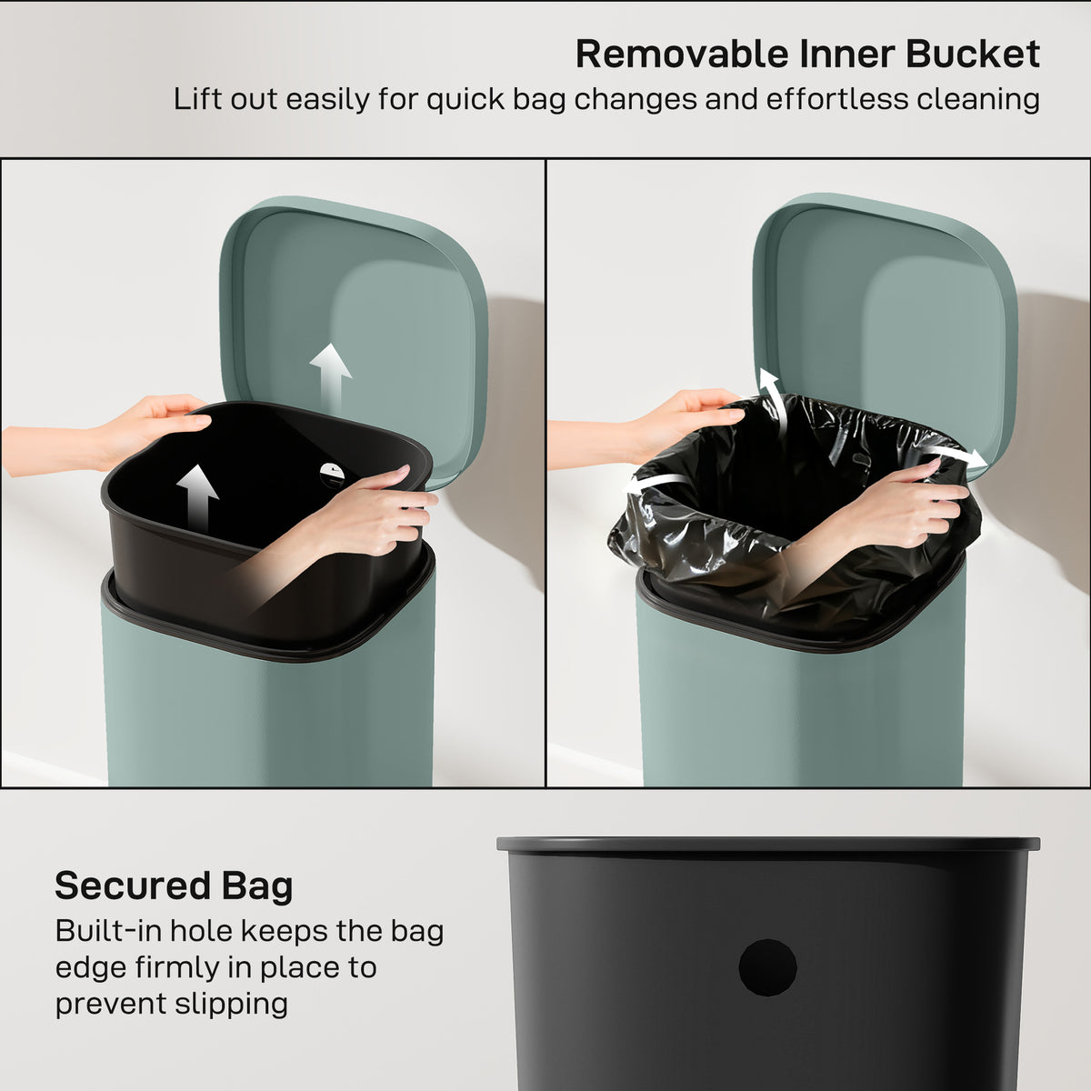 HOMCOM 30L Kitchen Bin, Compact Pedal Bin with Soft-Close and Stay-Open Lid, Removable Bucket for Kitchen, Home, Office, Green
