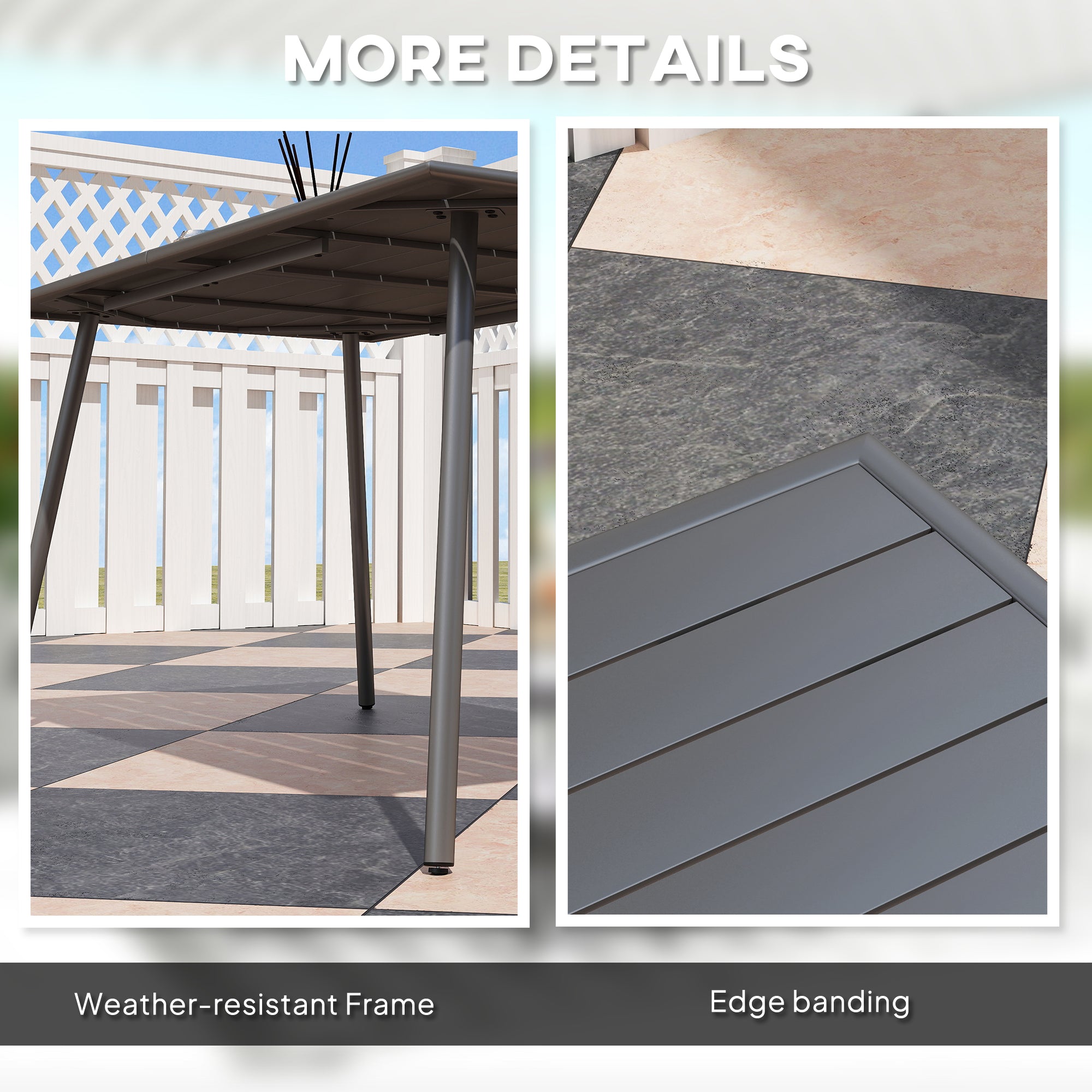 Outsunny Rectangle Garden Table with Slat Top, Steel Frame, Outdoor Table for 6 Person, 150 x 80 x 74 cm, Grey