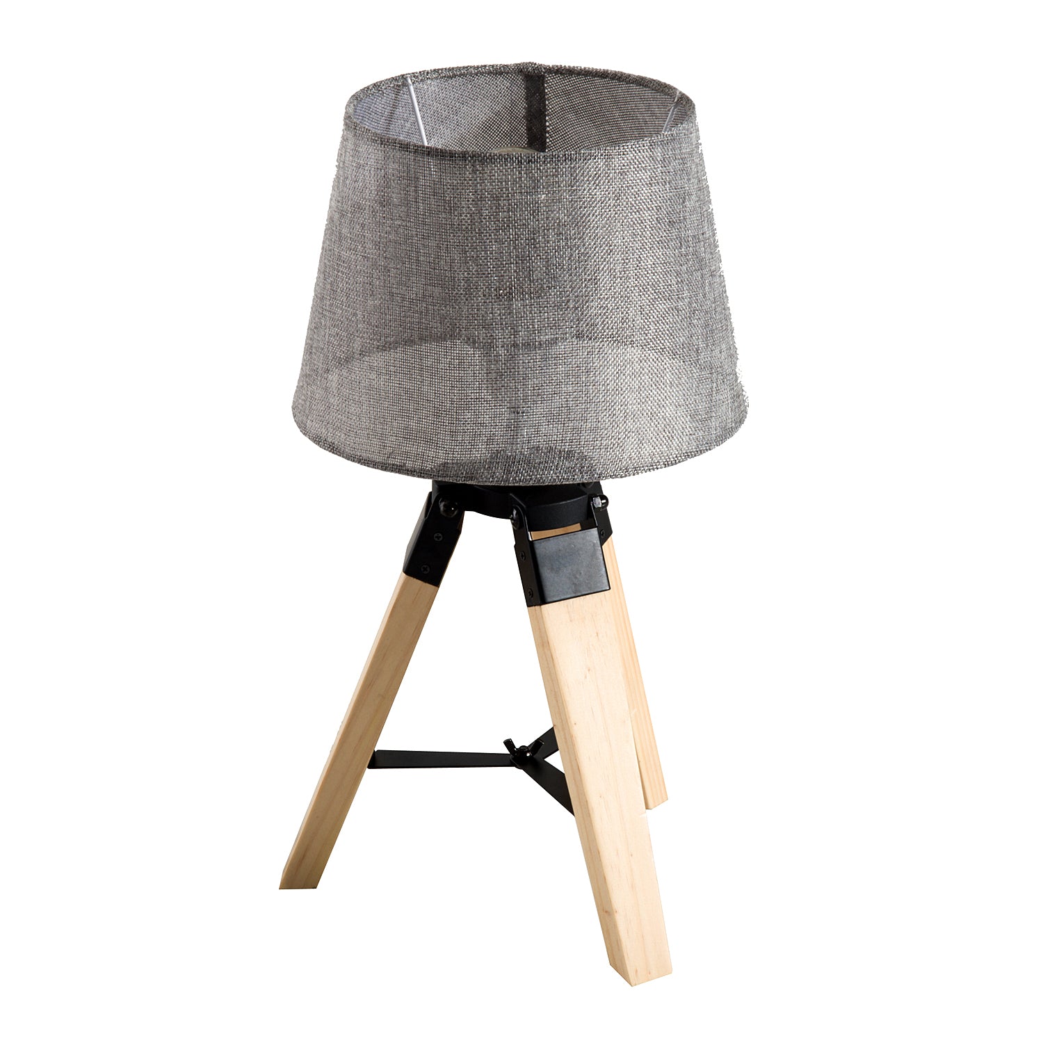 HOMCOM Wooden Tripod Table Lamp for Side, Desk or End Table with E27 Bulb Base(Grey Shade)