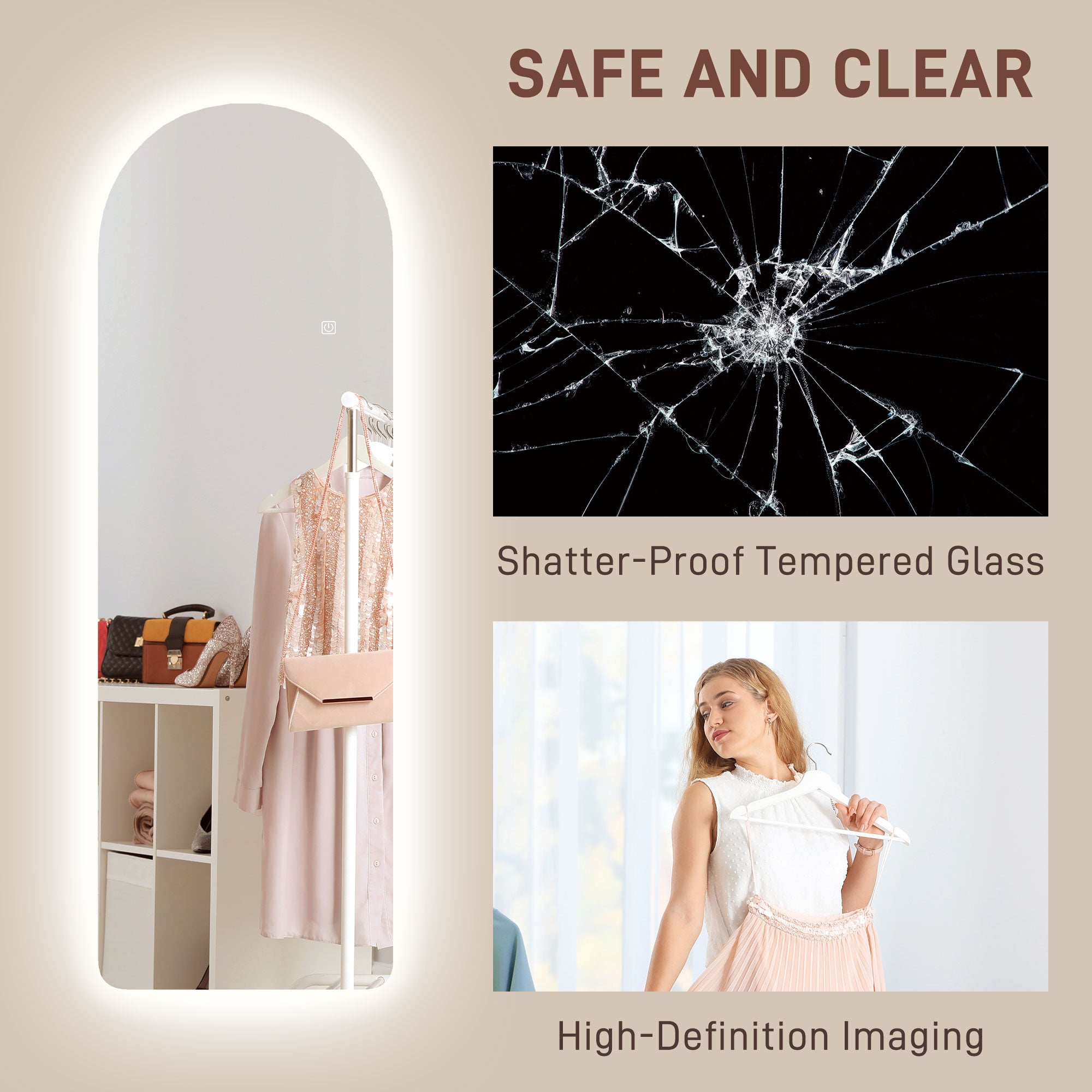 HOMCOM 120 x 40cm Arch Mirror, with LED Lights