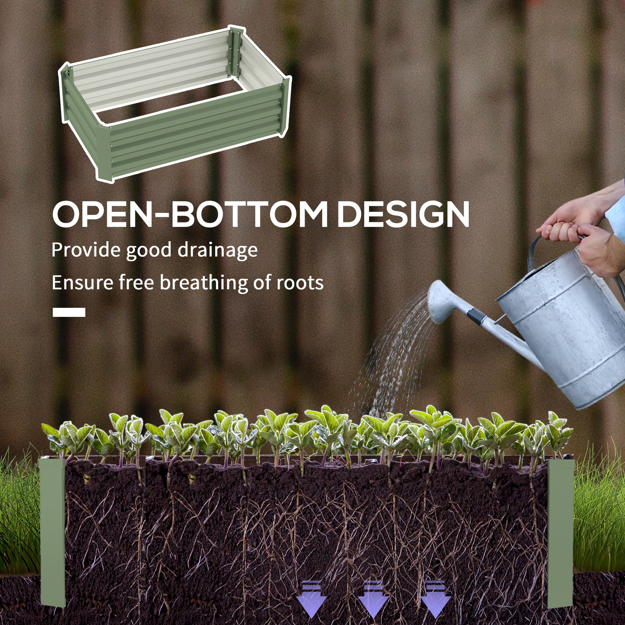 Outsunny Set of Two 60 x 100cm Galvanised Steel Planters, Green