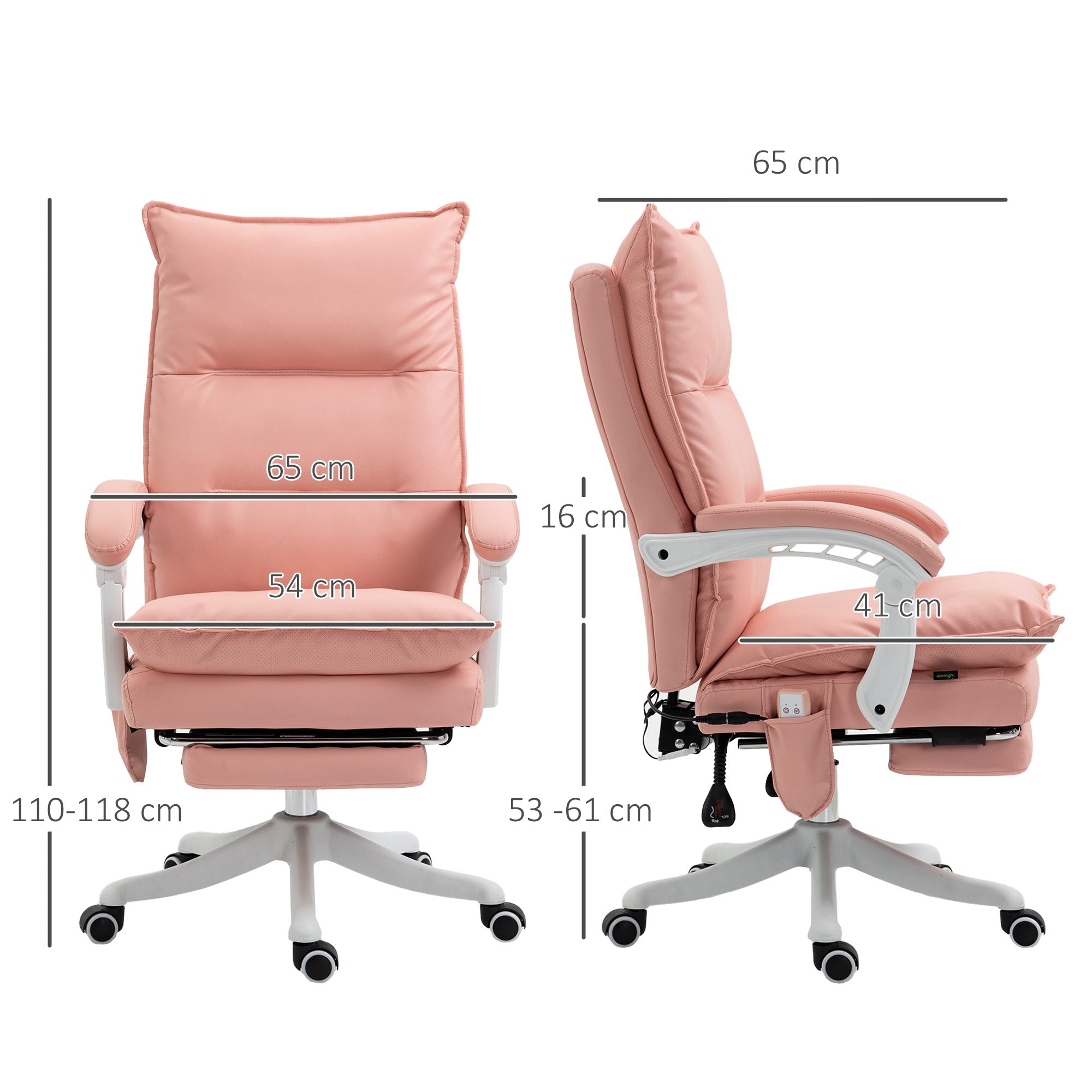 Vinsetto Vibration Massage Office Chair with Heat, Ergonomic Computer Desk Chairs, Faux Leather Desk Chair with Footrest, Armrest and Reclining Backrest, Pink