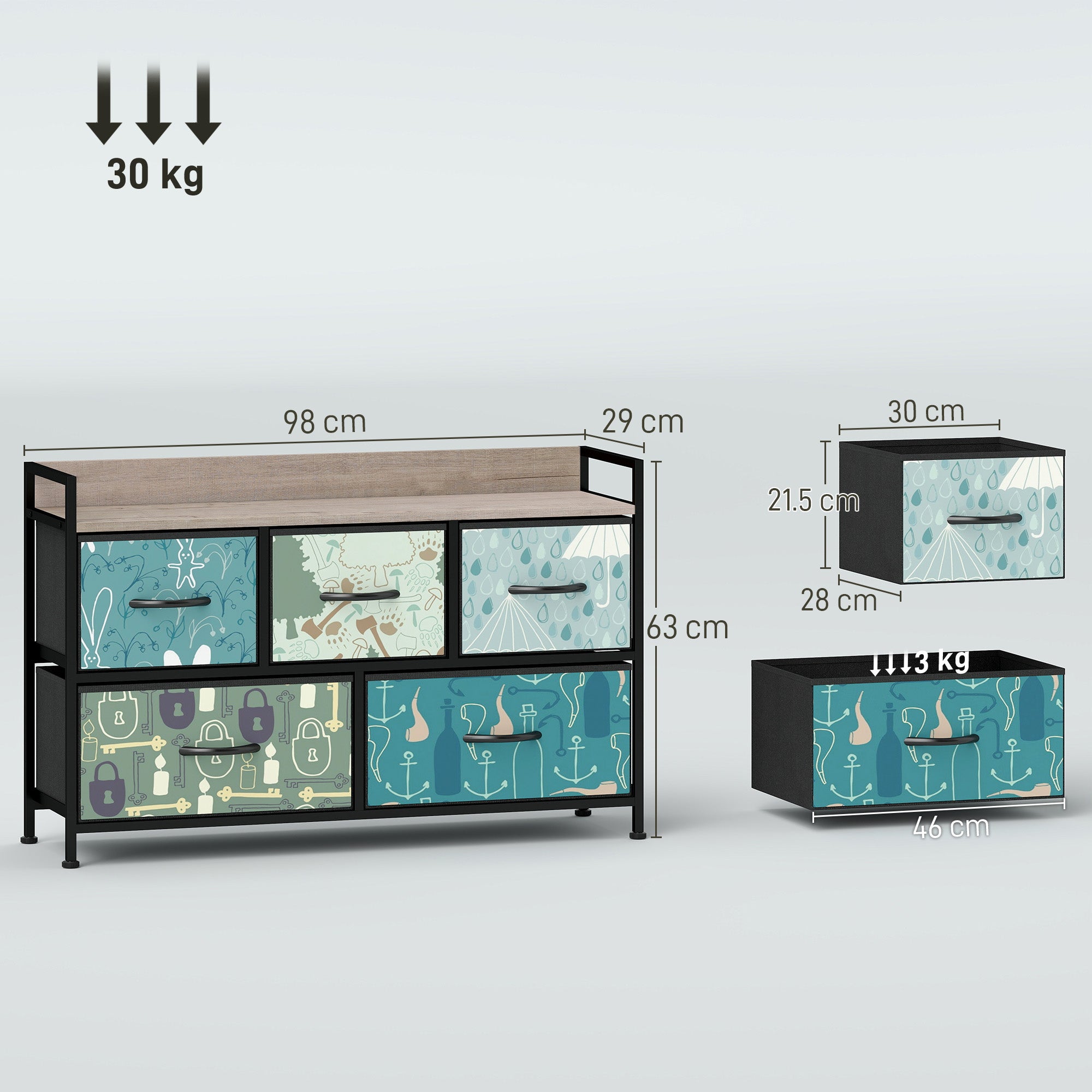 HOMCOM 5-Drawer Chest of Drawers - Blue