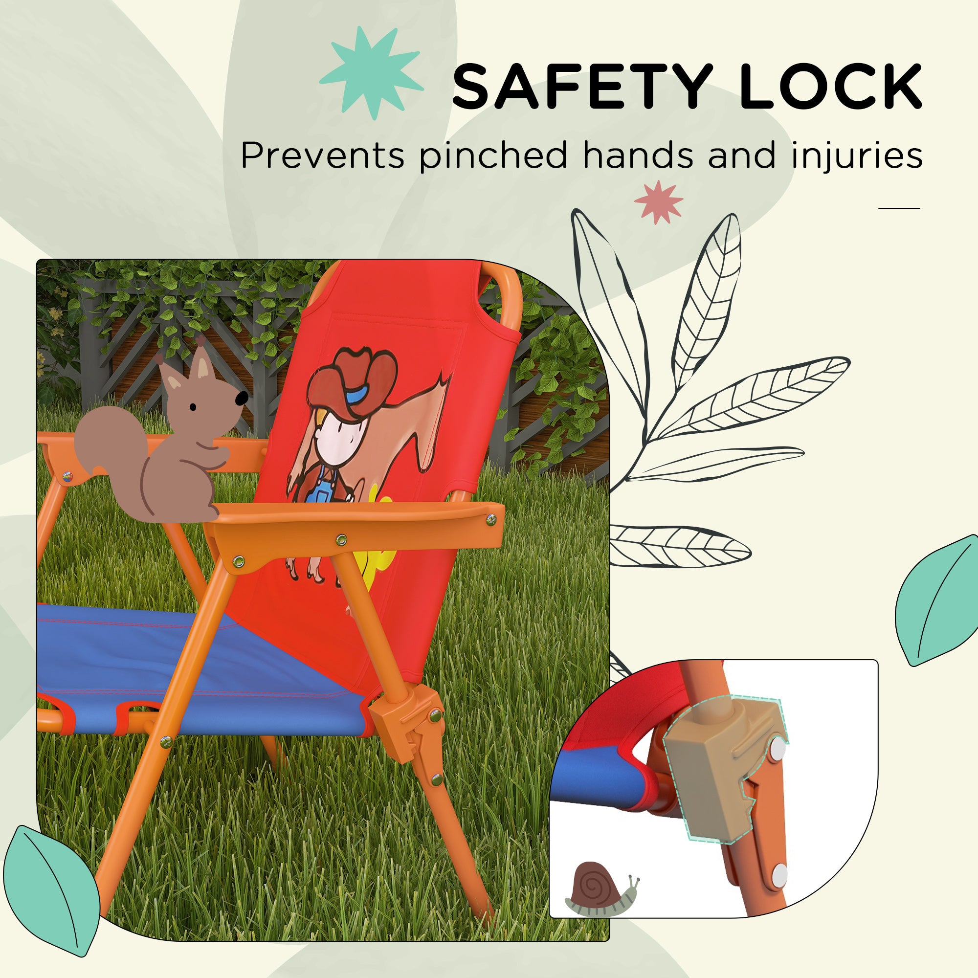 Outsunny Kids Picnic Table and Chair Set, Cowboy Themed Outdoor Garden Furniture w/ Foldable Chairs, Adjustable Parasol