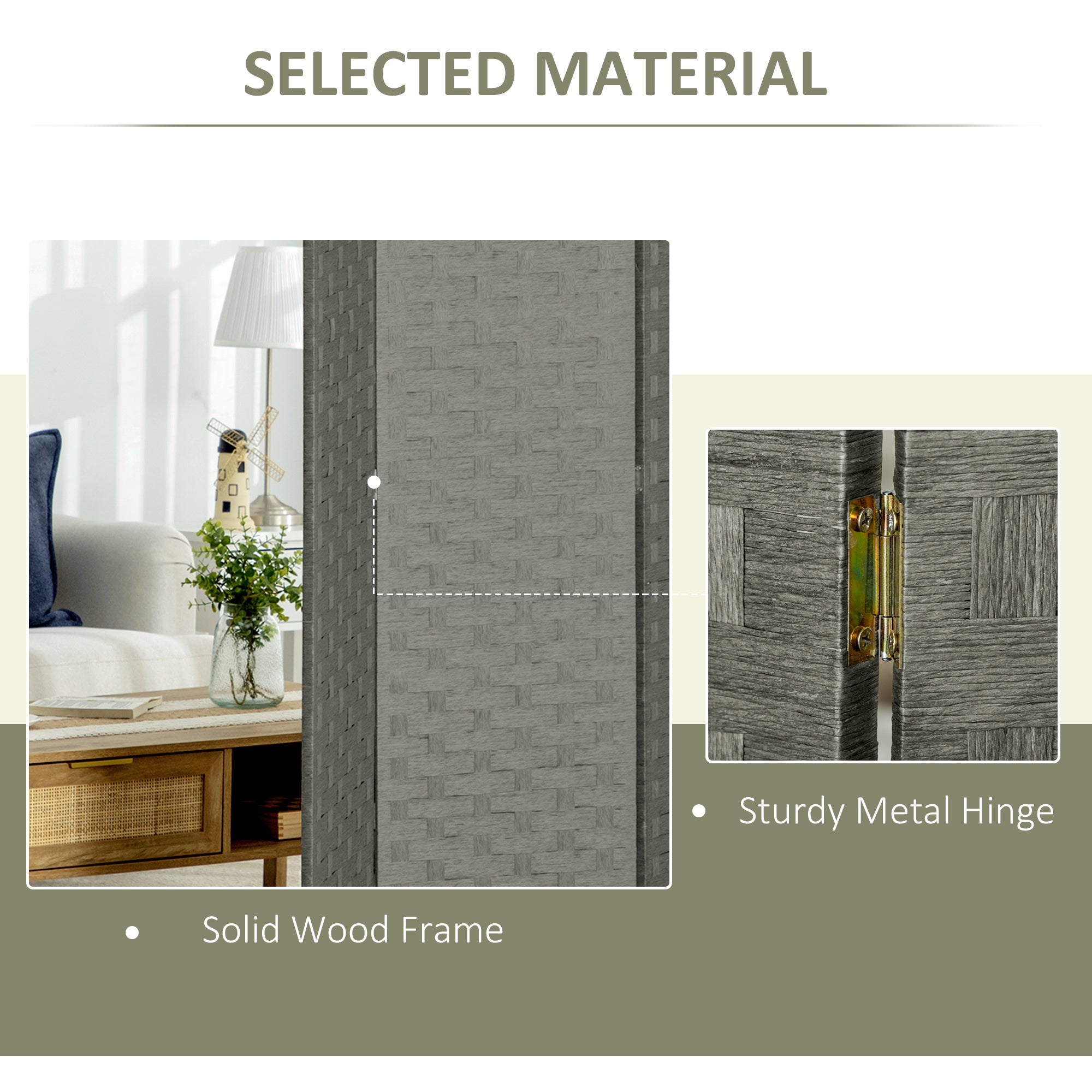 HOMCOM 4-Panel Room Dividers, Wave Fibre Freestanding Folding Privacy Screen Panels, Partition Wall Divider for Indoor Bedroom Office, 170\'c2\'a0cm, Grey