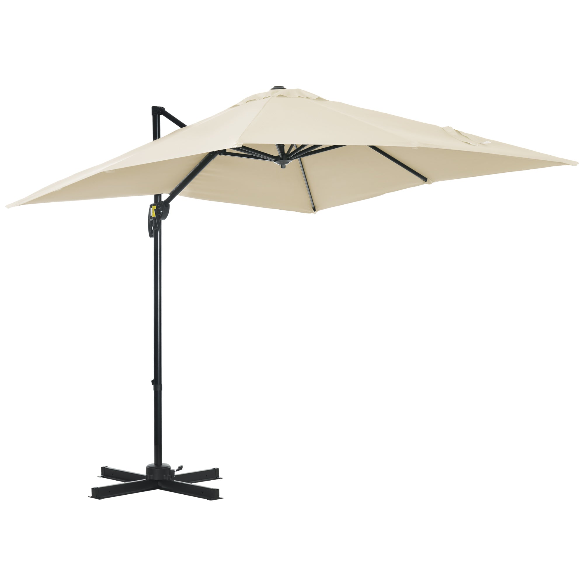 Outsunny 2.5 x 2.5m Patio Offset Parasol Umbrella Cantilever Hanging Aluminium Sun Shade Canopy Shelter 360\'c2\'b0 Rotation with Crank Handle and Cross Base, Cream White