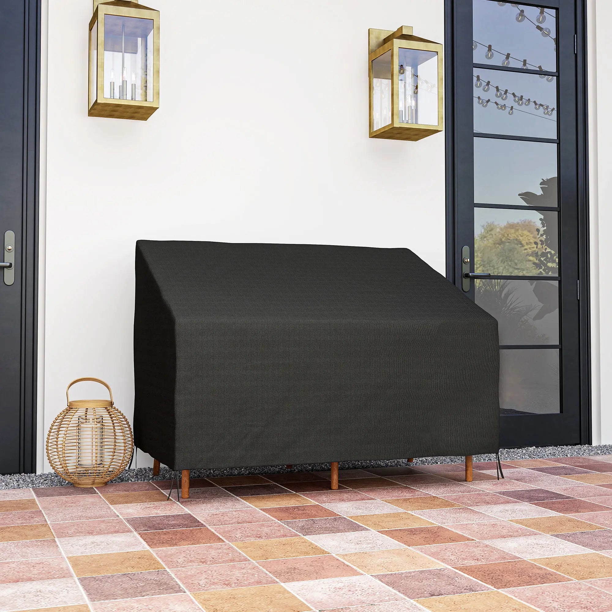 Outsunny 600D Oxford Cloth Furniture Cover, 2 Seater Sofa Protector for Garden Patio, Outdoor, Waterproof, Black, 140L x 84W x 56/94H cm