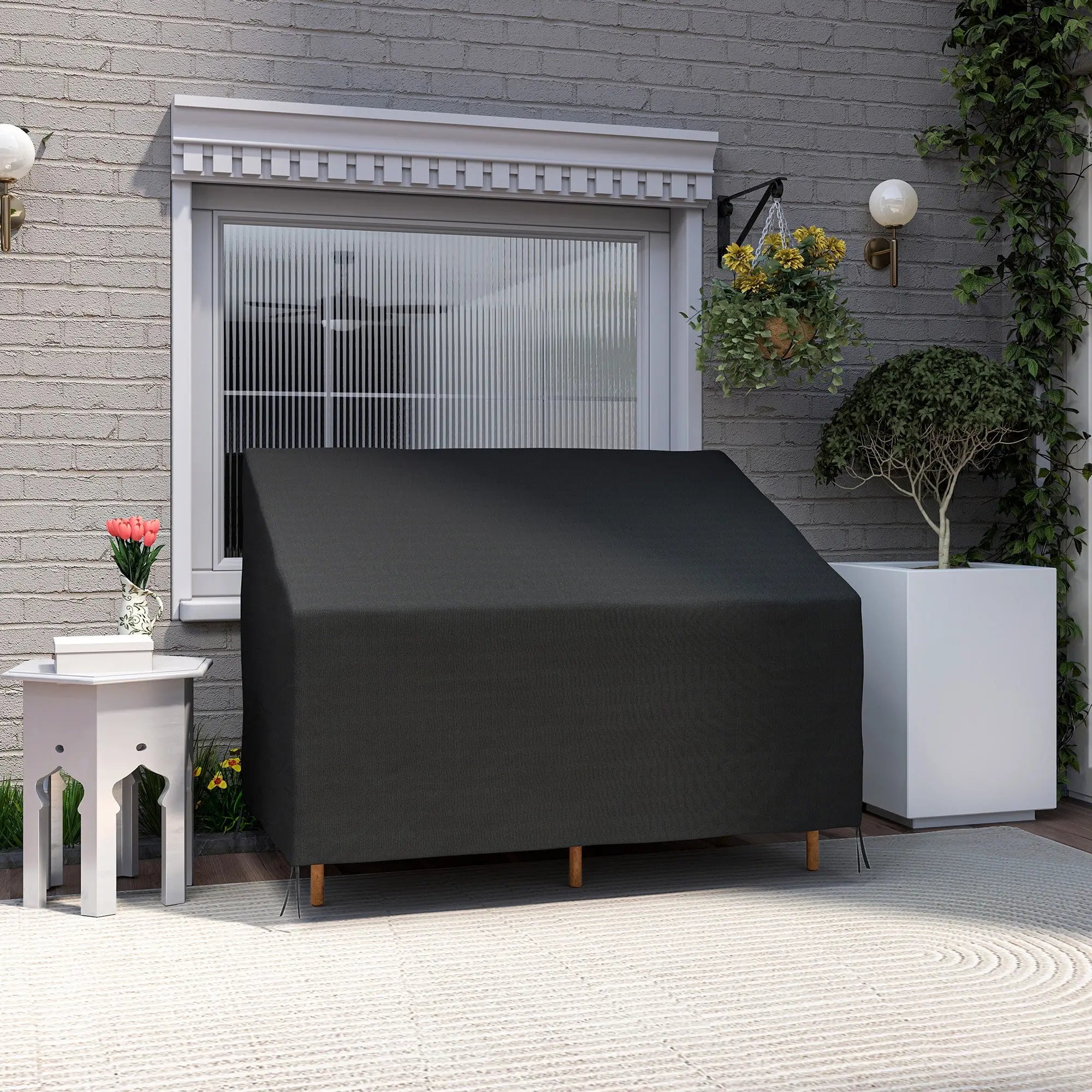 Outsunny 600D Oxford Cloth Furniture Cover, 2 Seater Sofa Protector for Garden Patio, Outdoor, Waterproof, Black, 140L x 84W x 56/94H cm