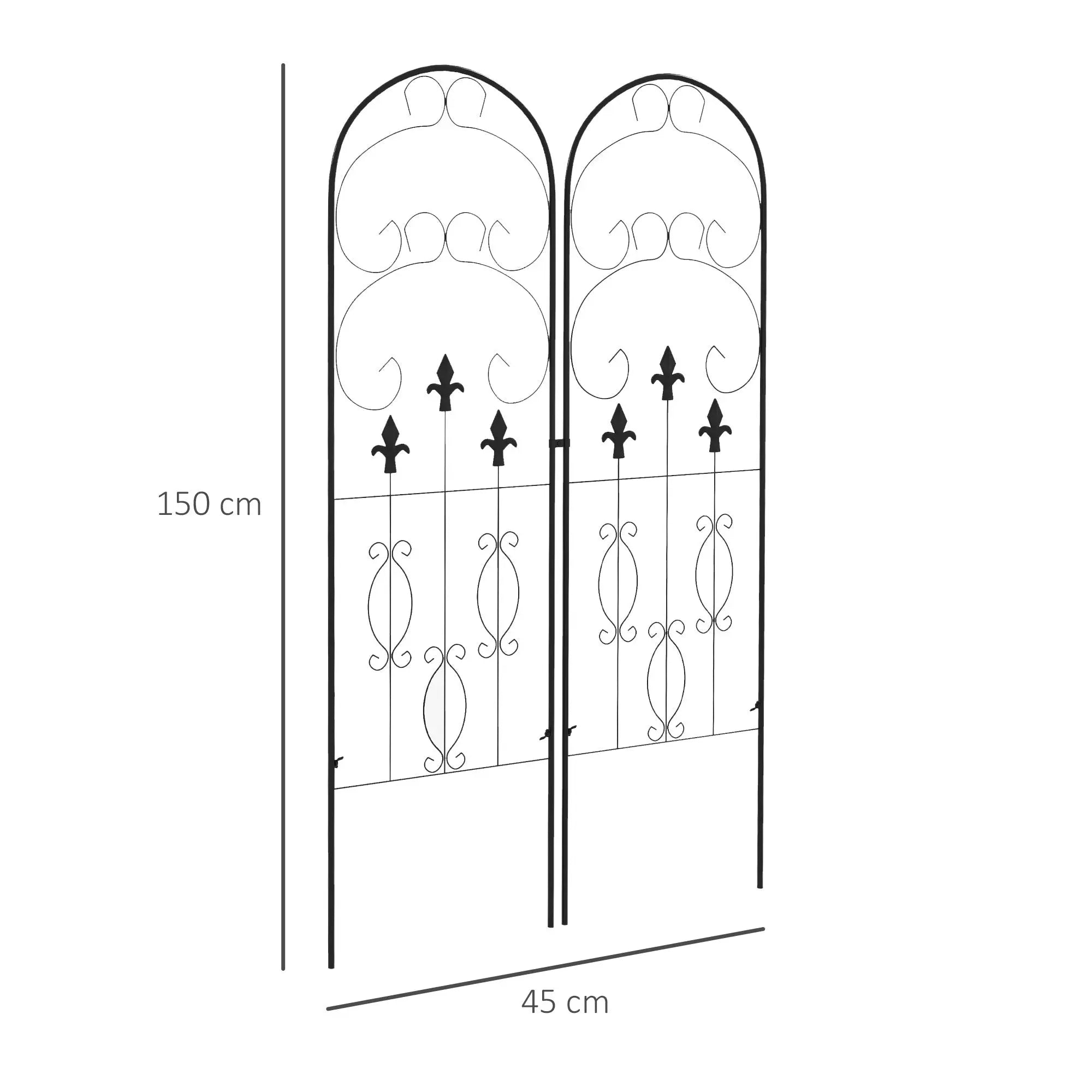 Outsunny Metal Trellis Set of 2, Garden Trellis for Climbing Plants Support Frames, Scrolls Design
