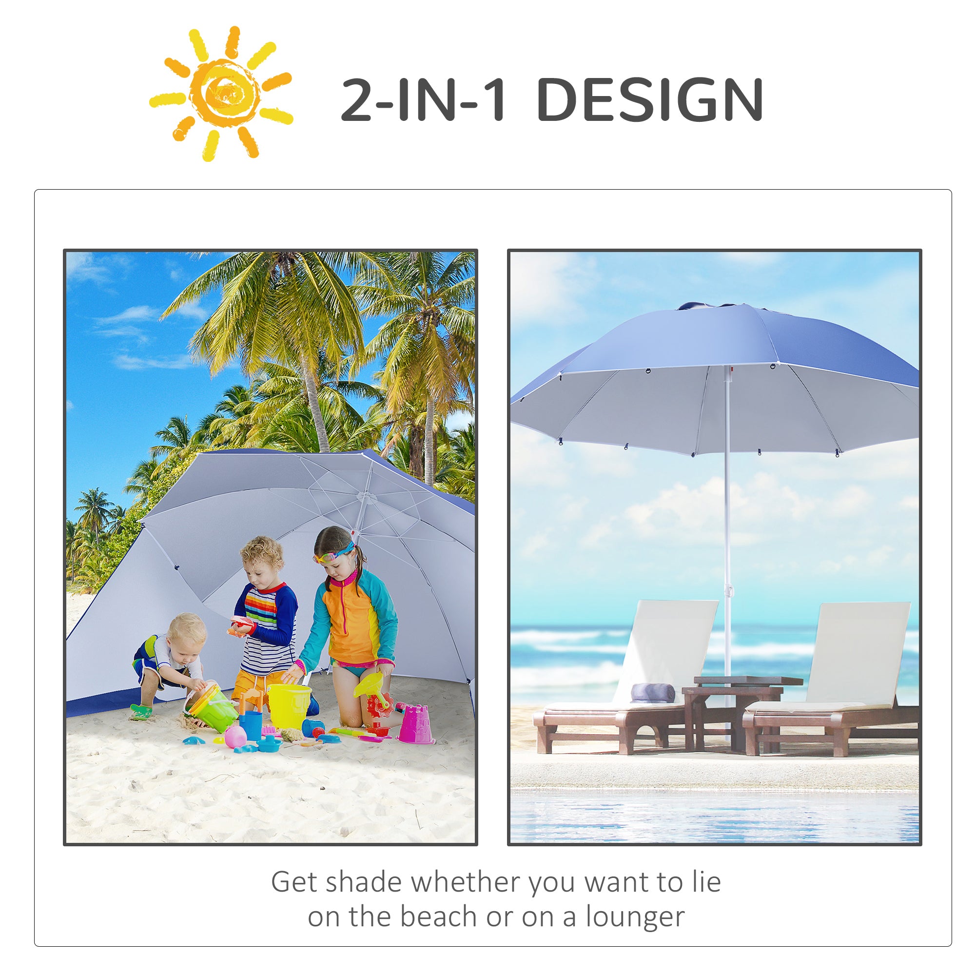 Outsunny 2m UV Protection Fishing Beach Umbrella Brolly Shelter w/ Side Panel Tent Blue