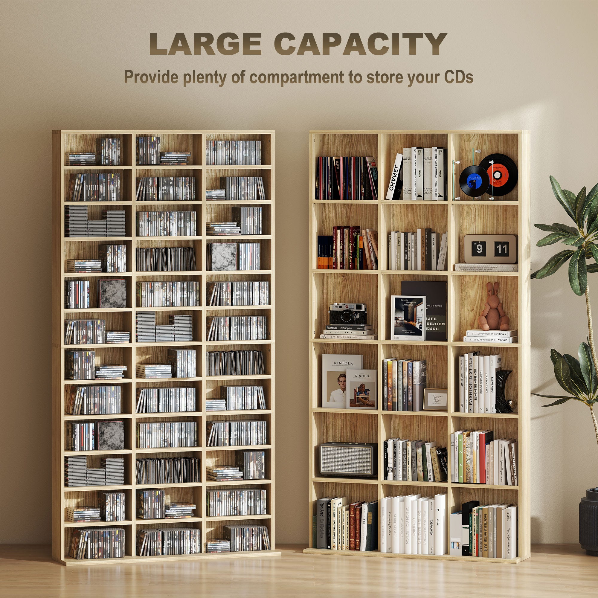 HOMCOM CD Storage Unit with Adjustable Shelves, 102 x 195 cm, Oak Tone