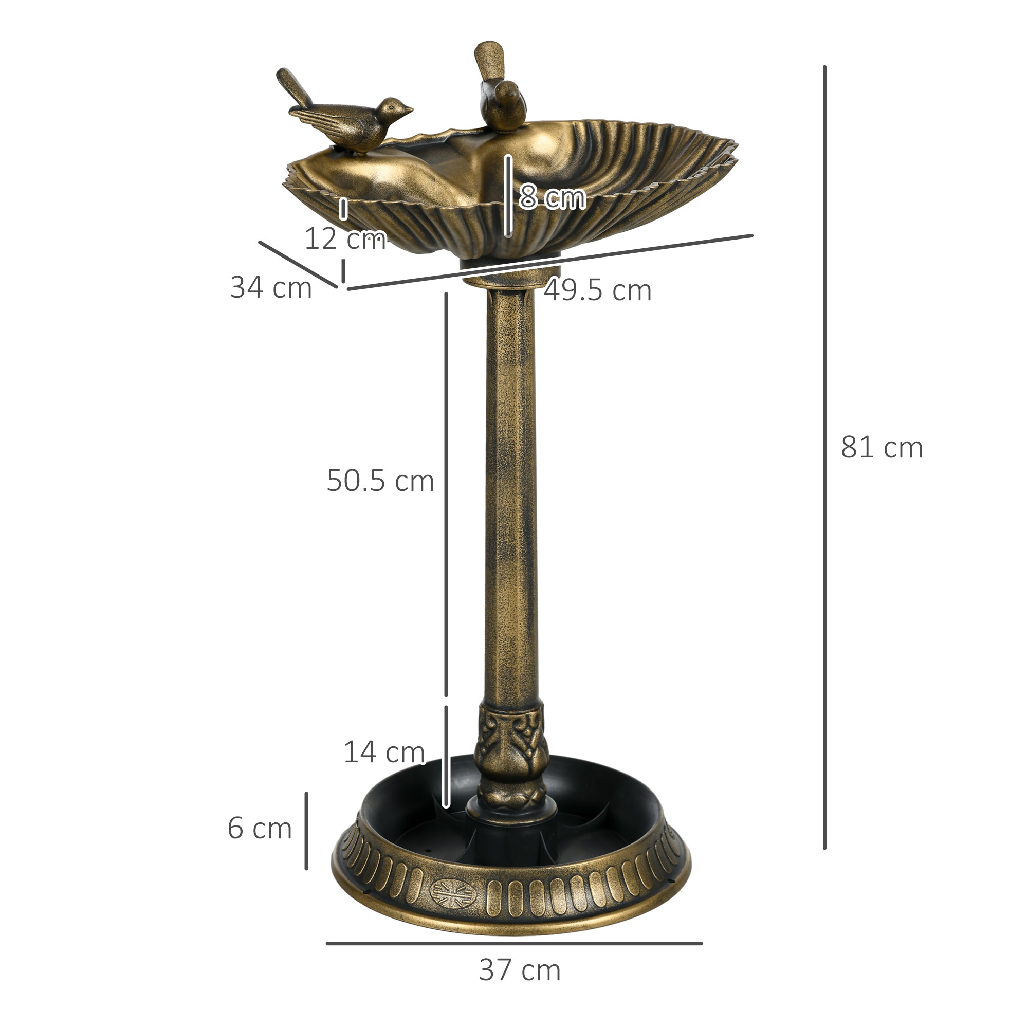 Outsunny 81cm Tall Bird Bath with 2 Decorative Birds, Vintage Style Birdbath with Flower Planter Base, Bird Bath Bowl for Garden, Bronze Tone