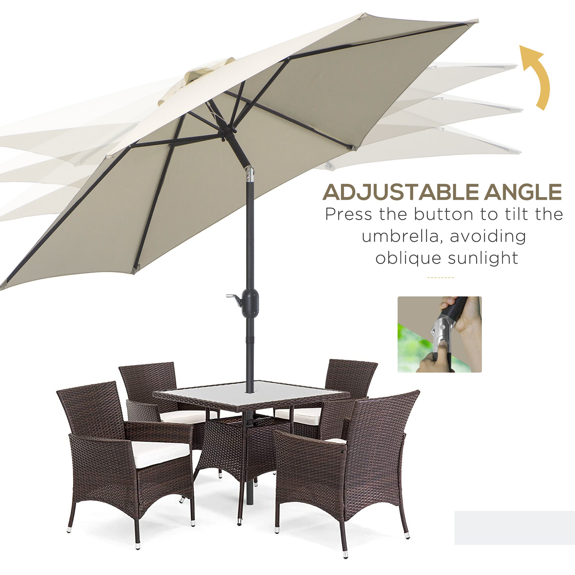 Outsunny2.6M Garden Parasol Umbrella with Tilt and Crank, Outdoor Sun Parasol Sunshade Shelter with Aluminium Frame, Grey