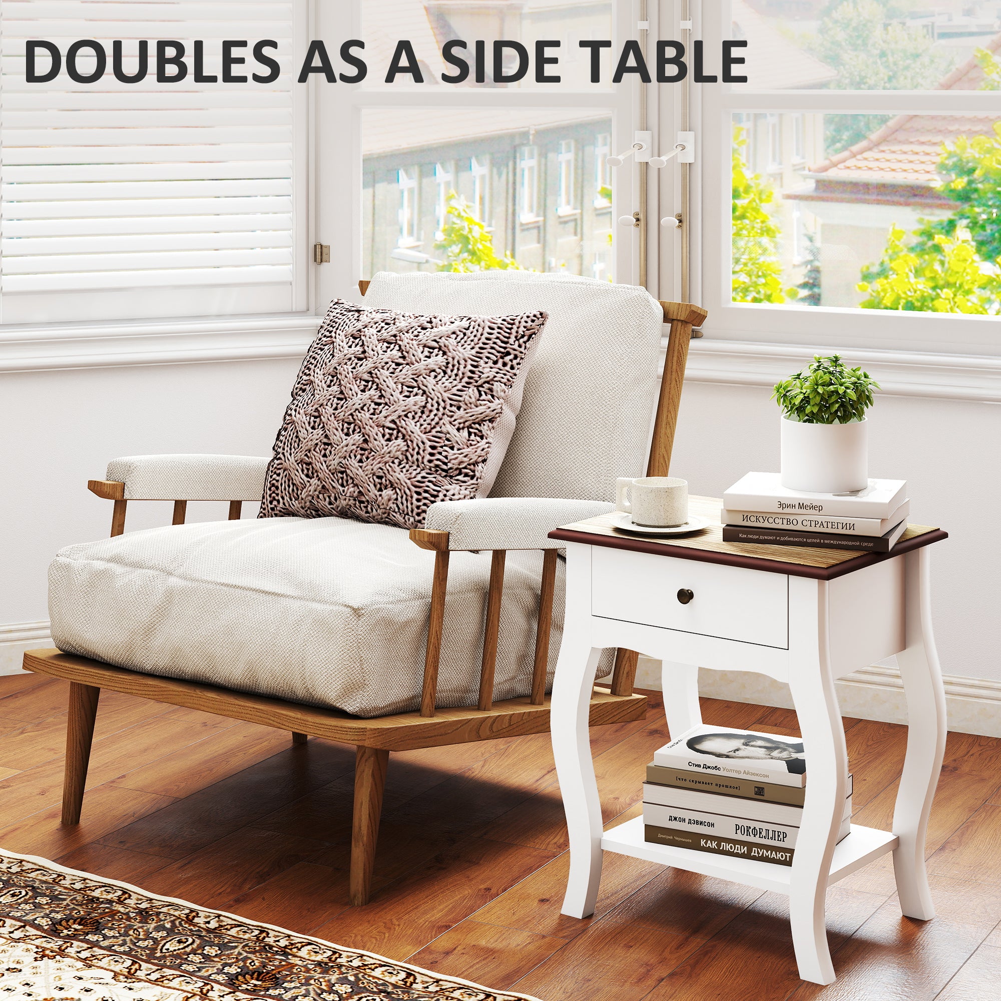 HOMCOM 2pcs Bedside Tables with Drawer, French Style Bedside Cabinets with Open Shelf for Bedroom, Living Room, White