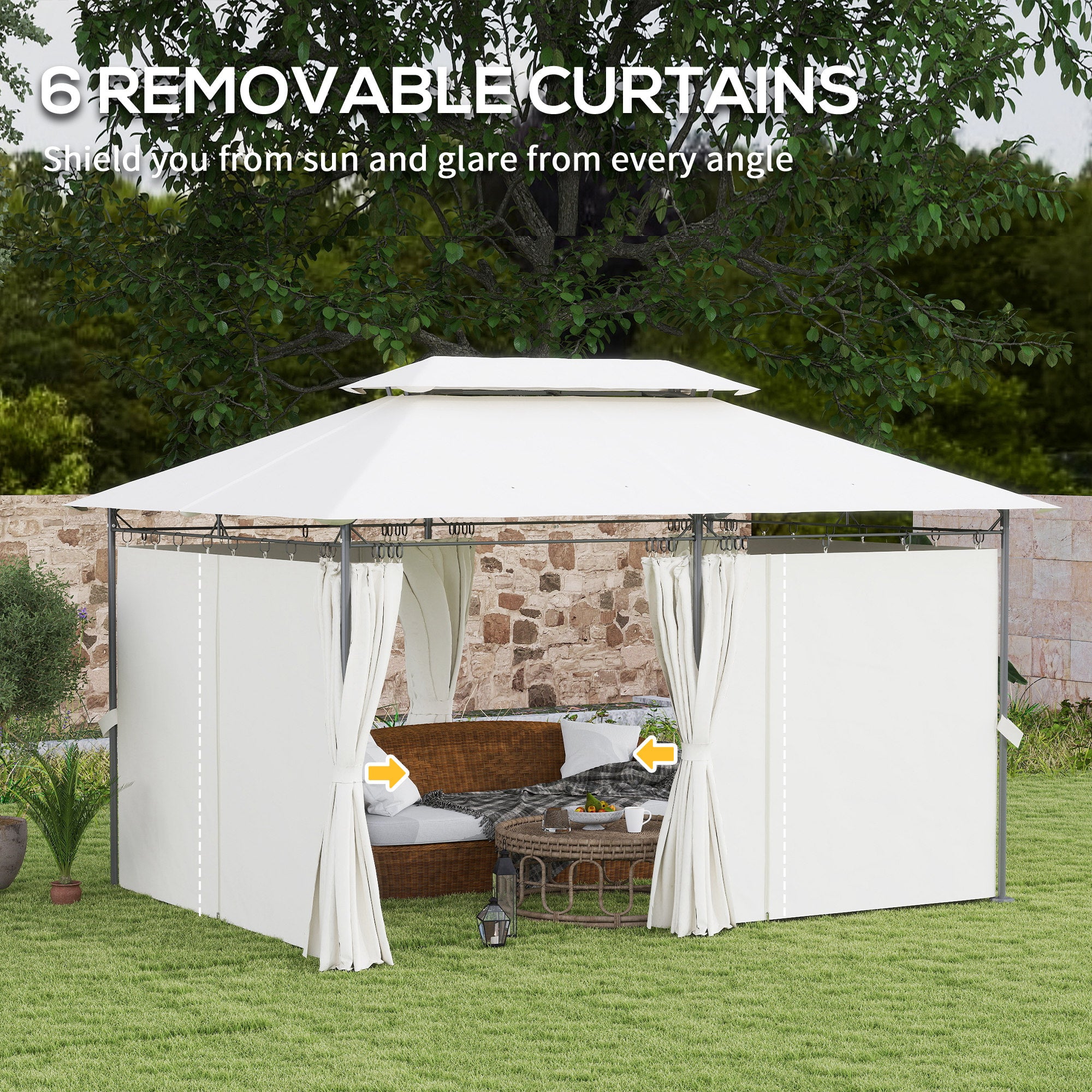 Outsunny 3 x 4m Metal Frame, Two-Tier Roof Gazebo - Cream White