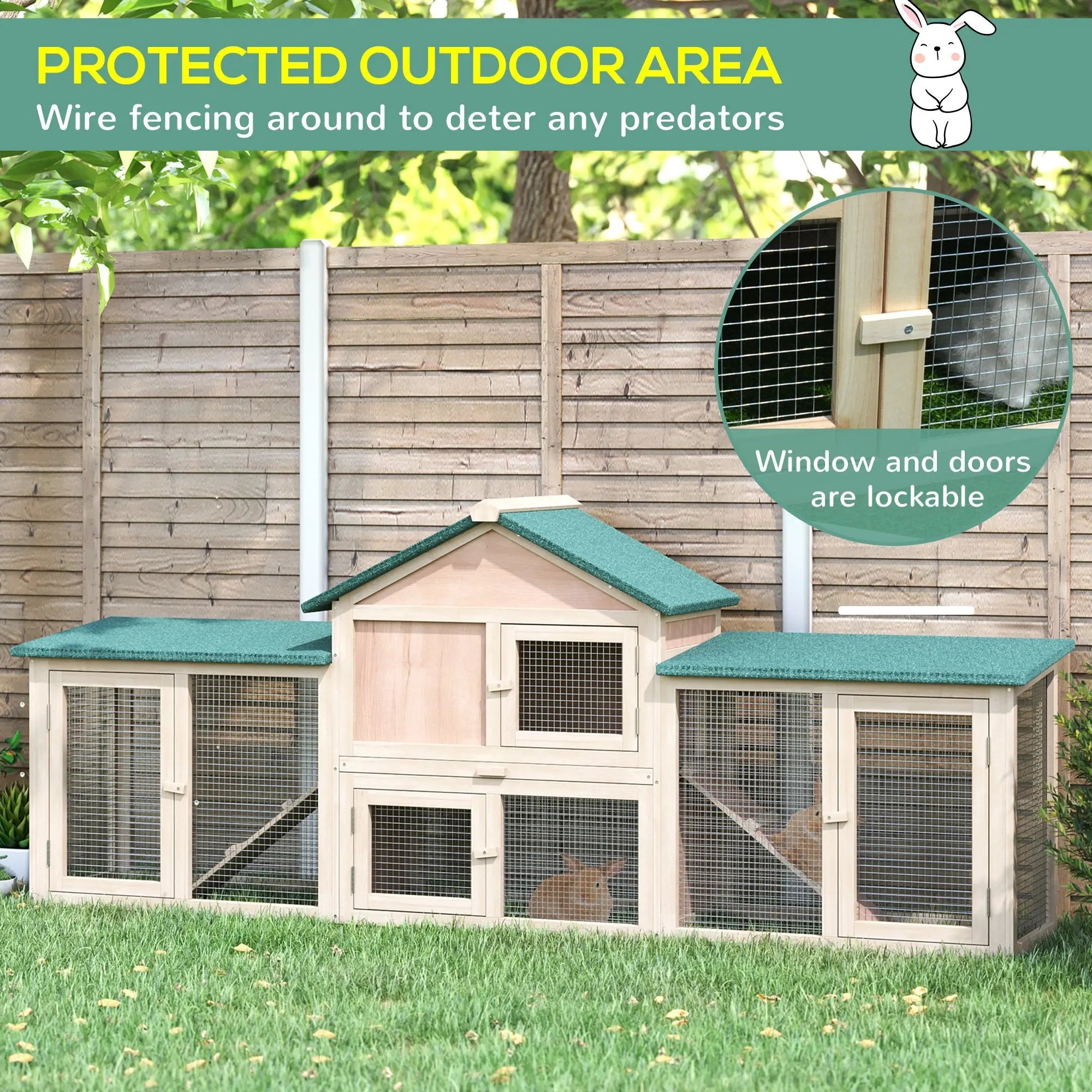 PawHut Guinea Pigs Hutches, 210Lx45.5Wx84.5H cm, Fir Wood-Natural Wood Colour