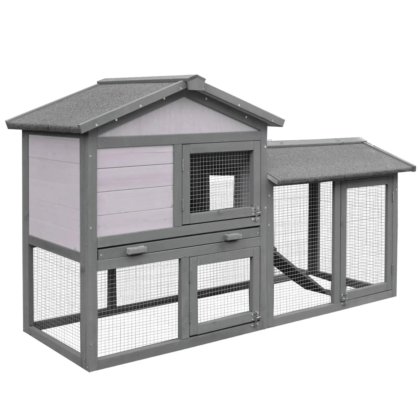 PawHut Small Animal Two-Level Fir Wood Guinea Pigs Hutches w/ Ramp Burnt Yellow