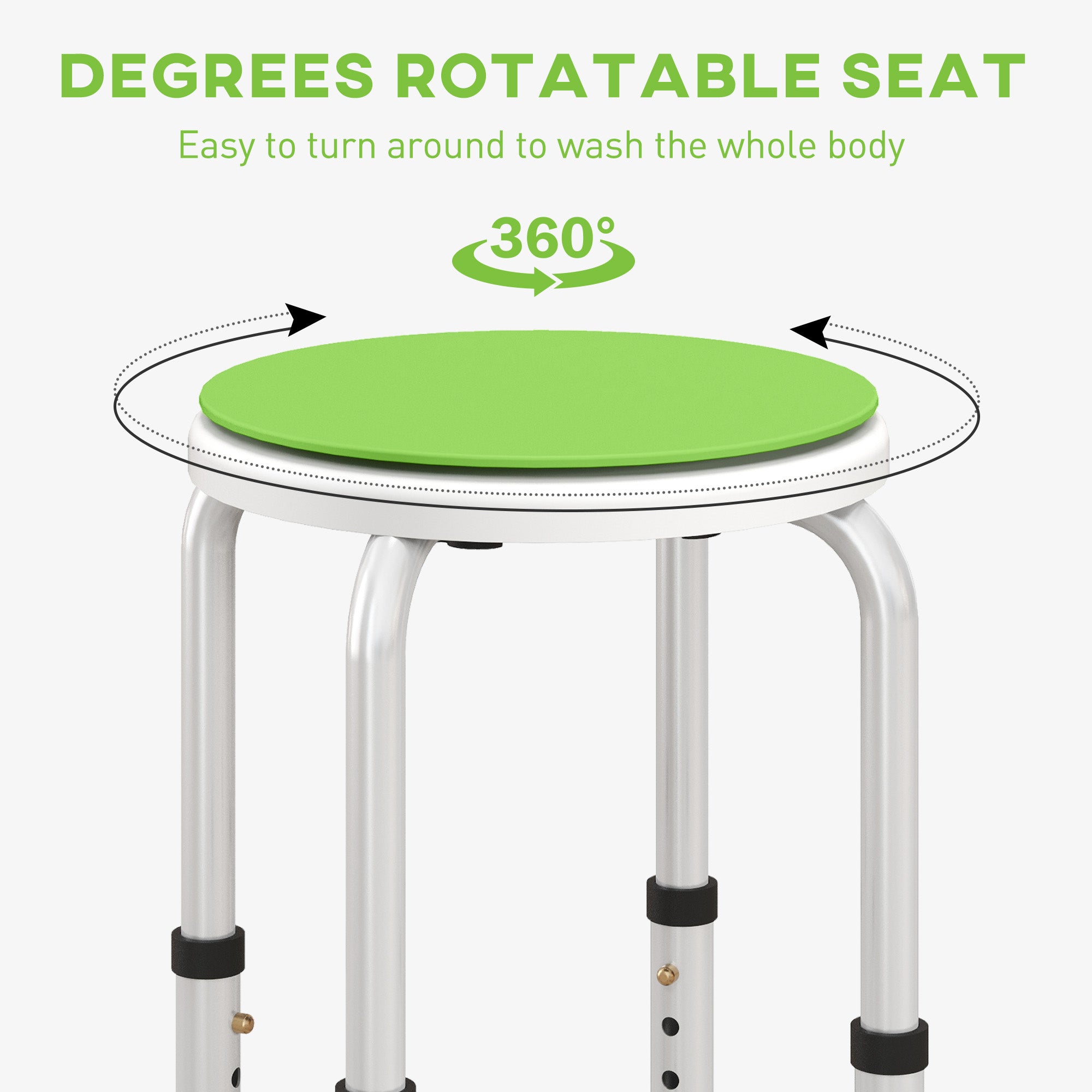 HOMCOM 360\'c2\'b0 Swivel Shower Chair, Height Adjustable Aluminium Shower Stool with Non-Slip Feet for Disabled, Elderly, Green