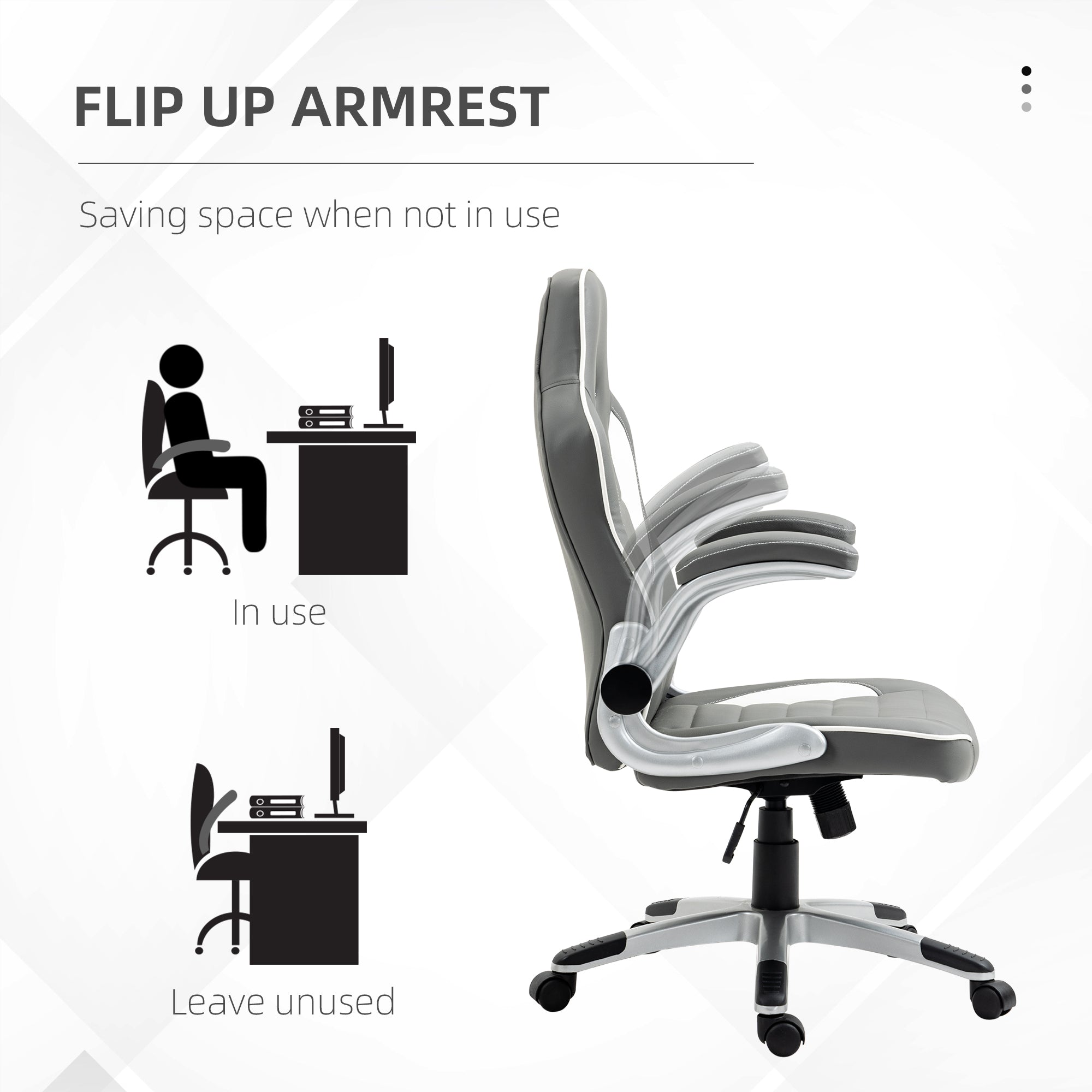 Vinsetto Computer Gaming Chair, Office Desk Swivel Chair, PU Leather Racing Chair with 90\'c2\'b0 Flip-up Armrest, Adjustable Height and Rolling Wheels, Grey