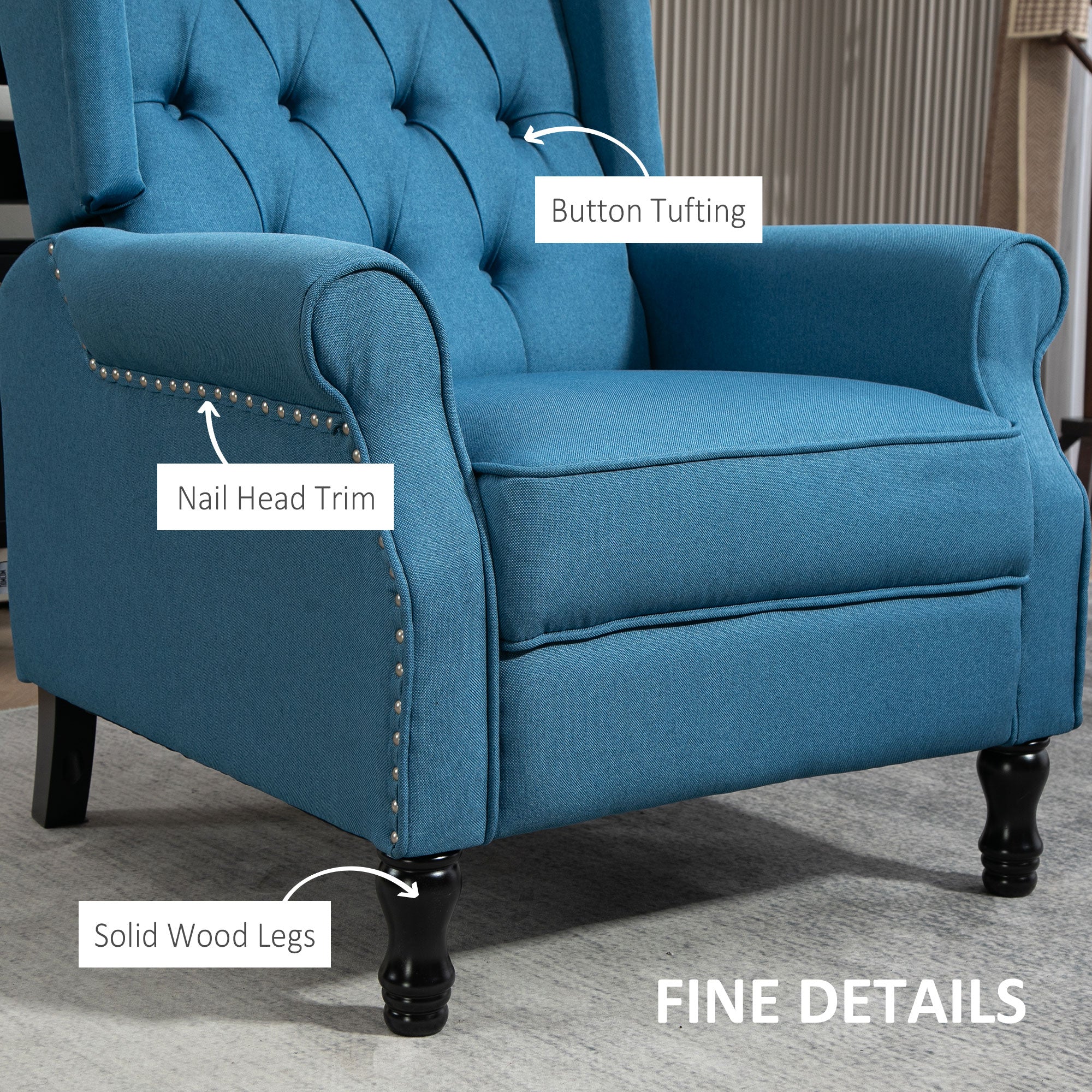 HOMCOM 150\'c2\'b0 Reclining Vintage Armchair, with footrest - Blue