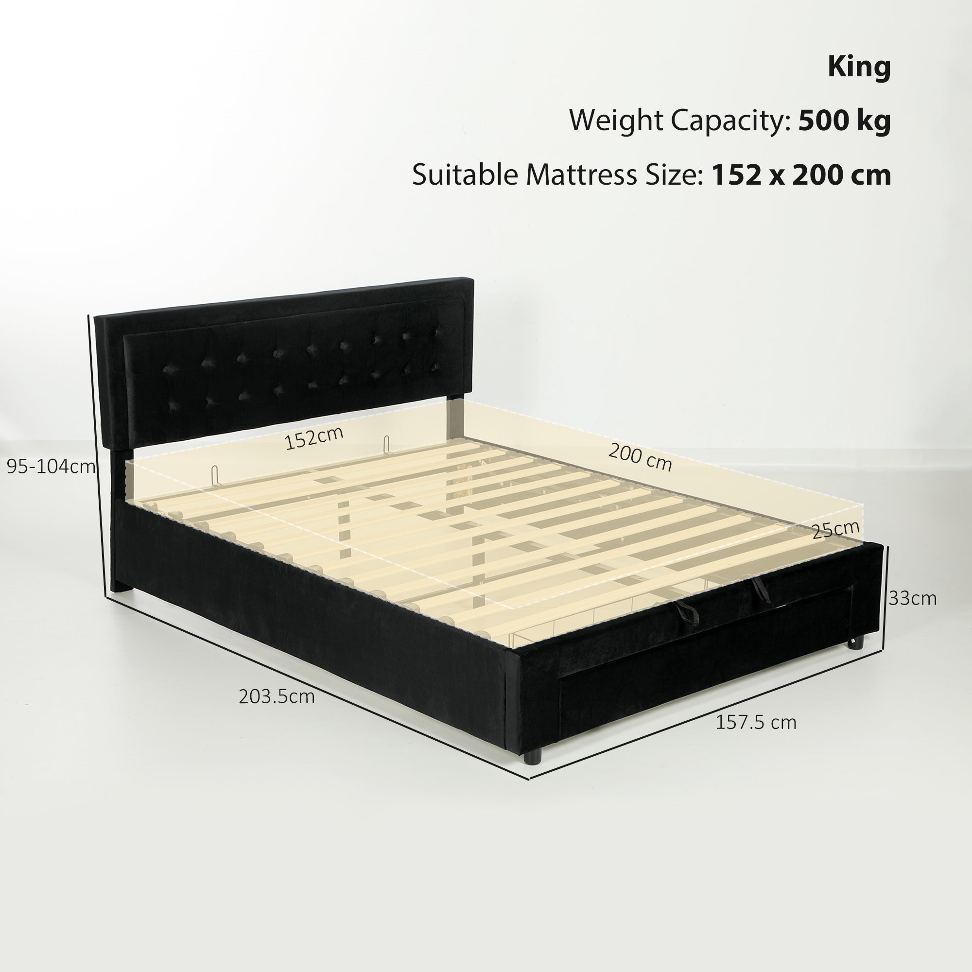 HOMCOM King Size Ottoman Bed Frame, with Front Drawer - Black