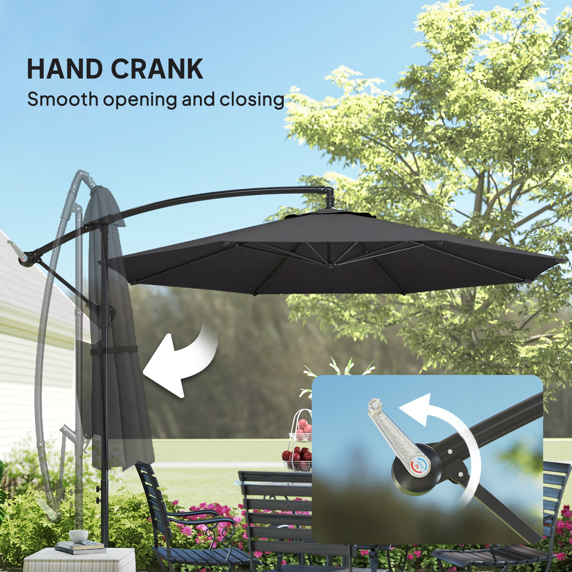 Outsunny 3 m Overhanging Cantilever Parasol, with Cross Base - Black