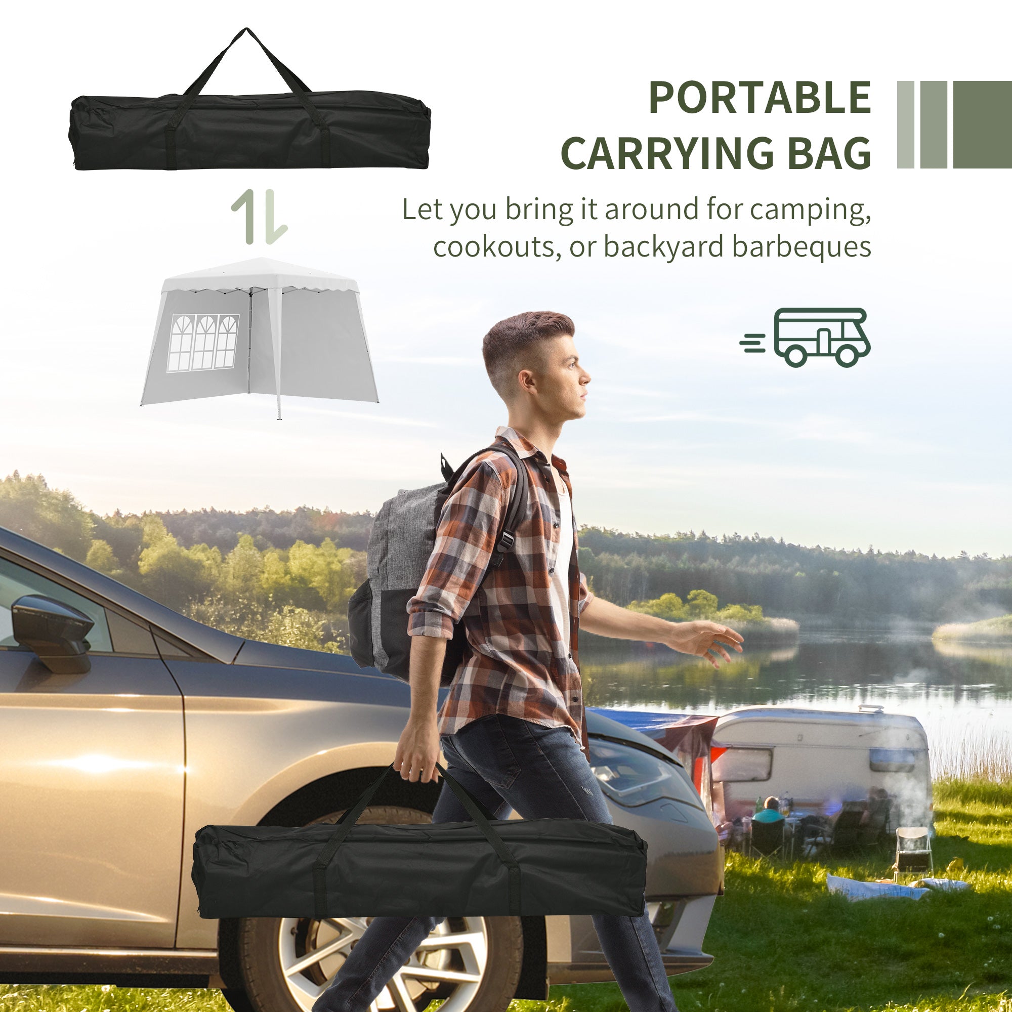 Outsunny 2.9 x 2.9m Pop Up Gazebo Canopy Tent with 2 Sidewalls and Carry Bag, Height Adjustable, UV50+ Party Tent Event Shelter for Garden, Patio, White