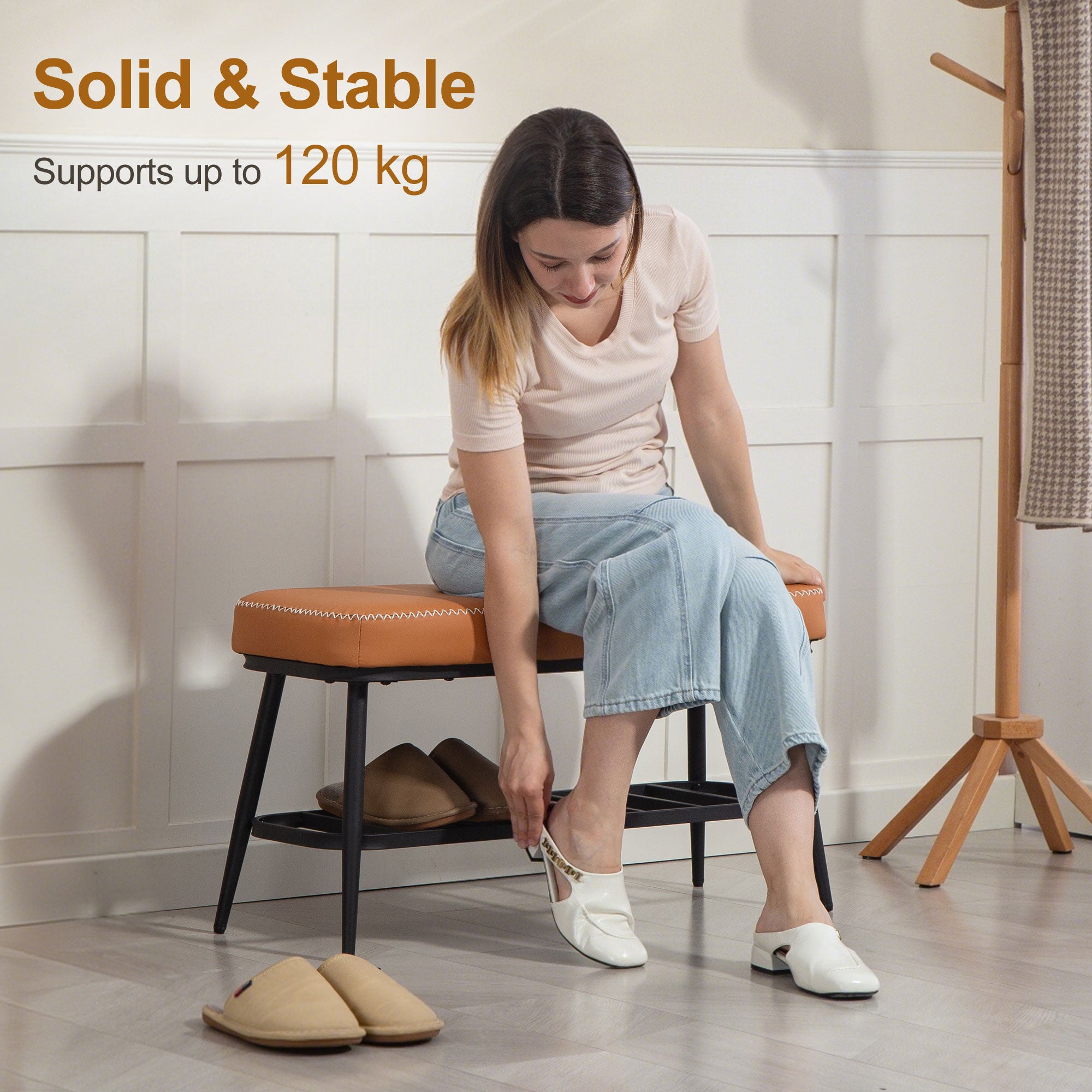 HOMCOM PU Leather Shoe Storage Bench - Brown