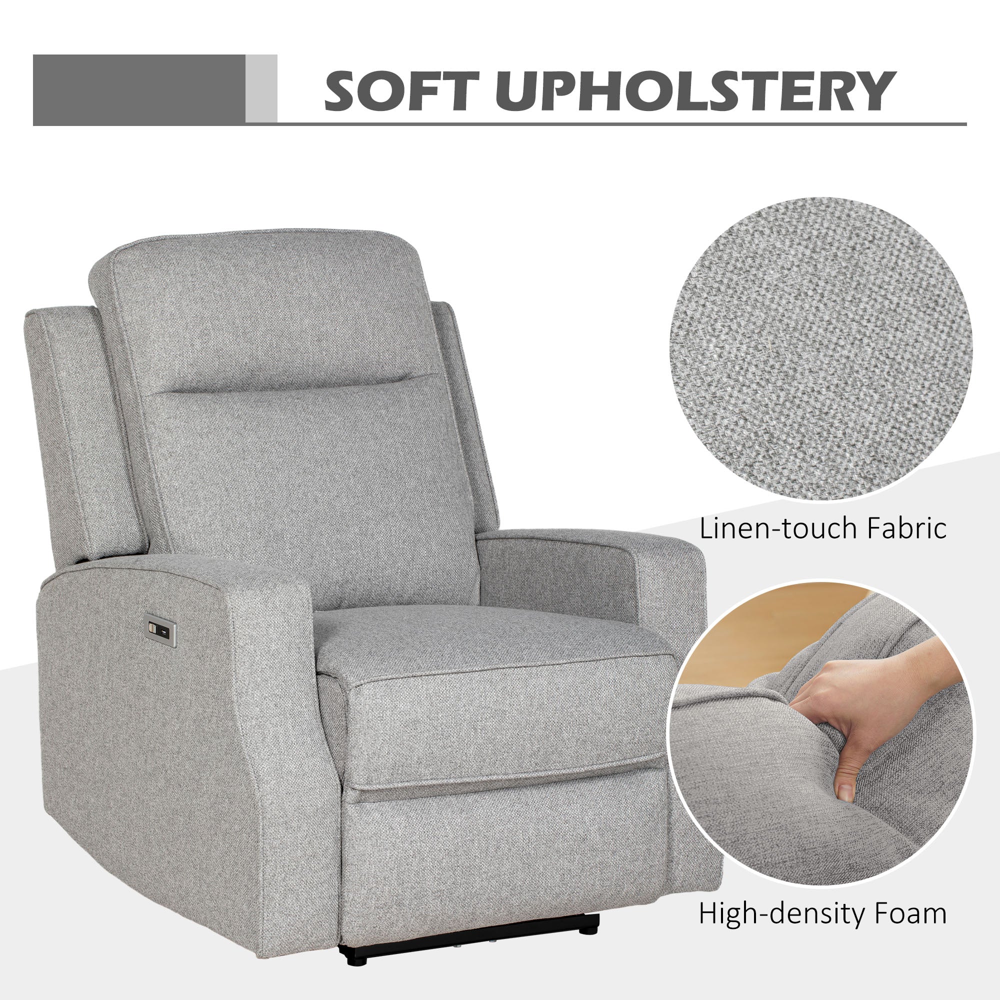 HOMCOM 150\'c2\'b0 Electric Reclining Chair, with USB port and Footrest - Grey