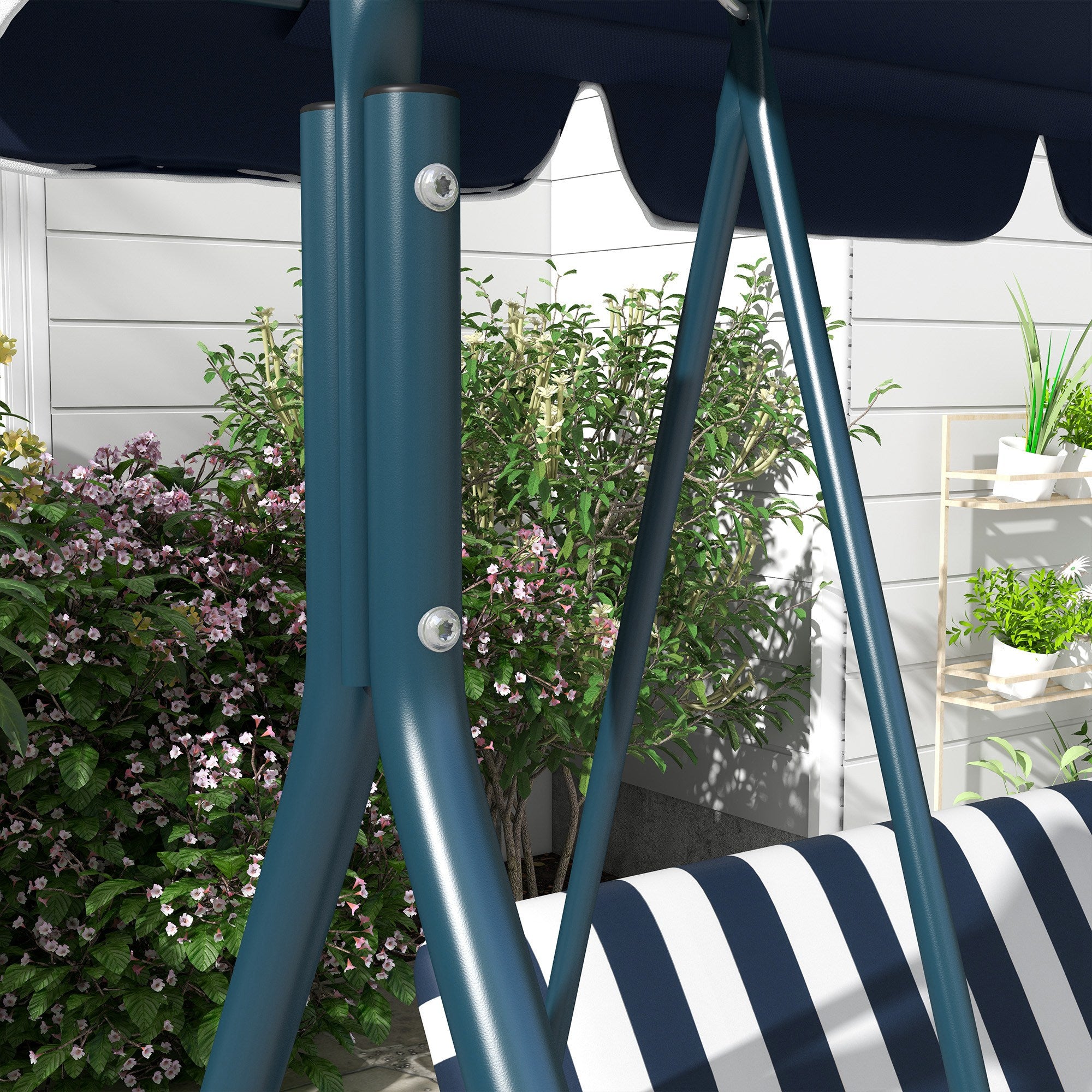 Outsunny Three-Seater Garden Swing Chair, with Adjustable Canopy - Blue Stripe