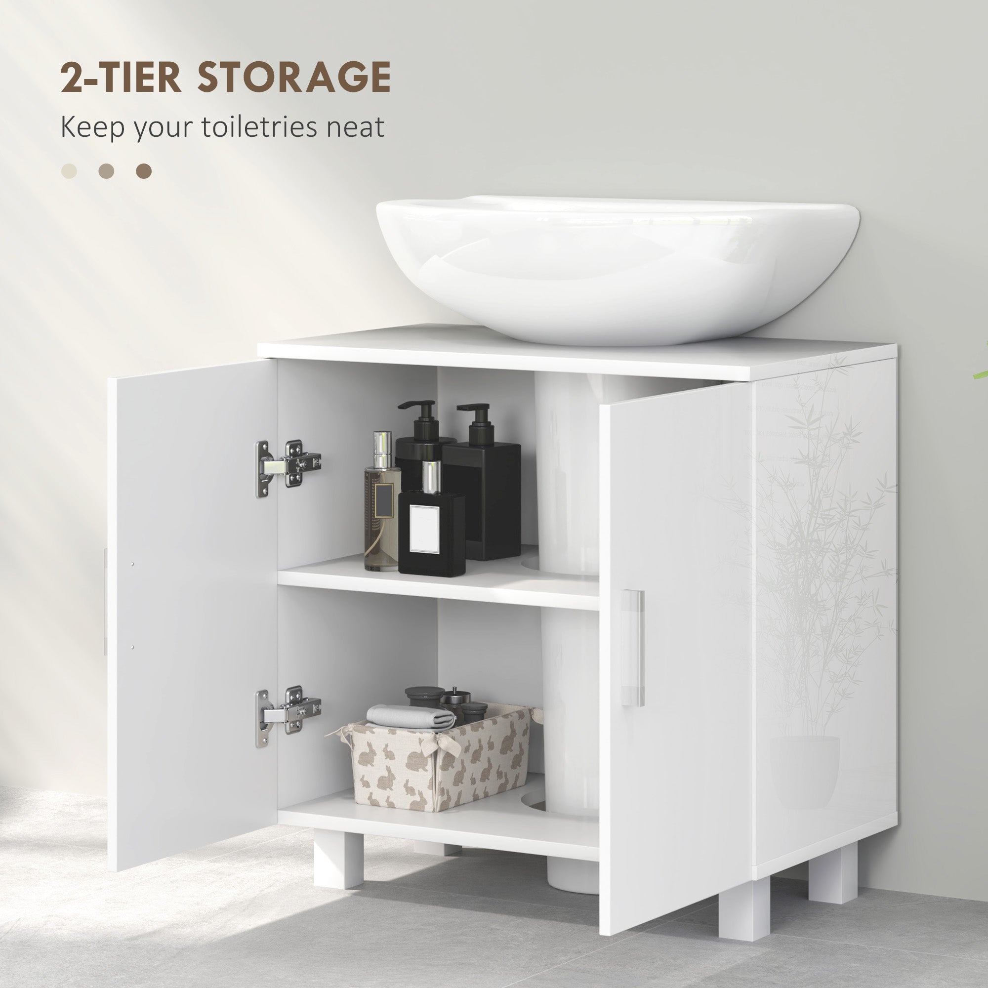 HOMCOM Bathroom Under Sink Cabinet for Basin without or with Pedestal - High Gloss White