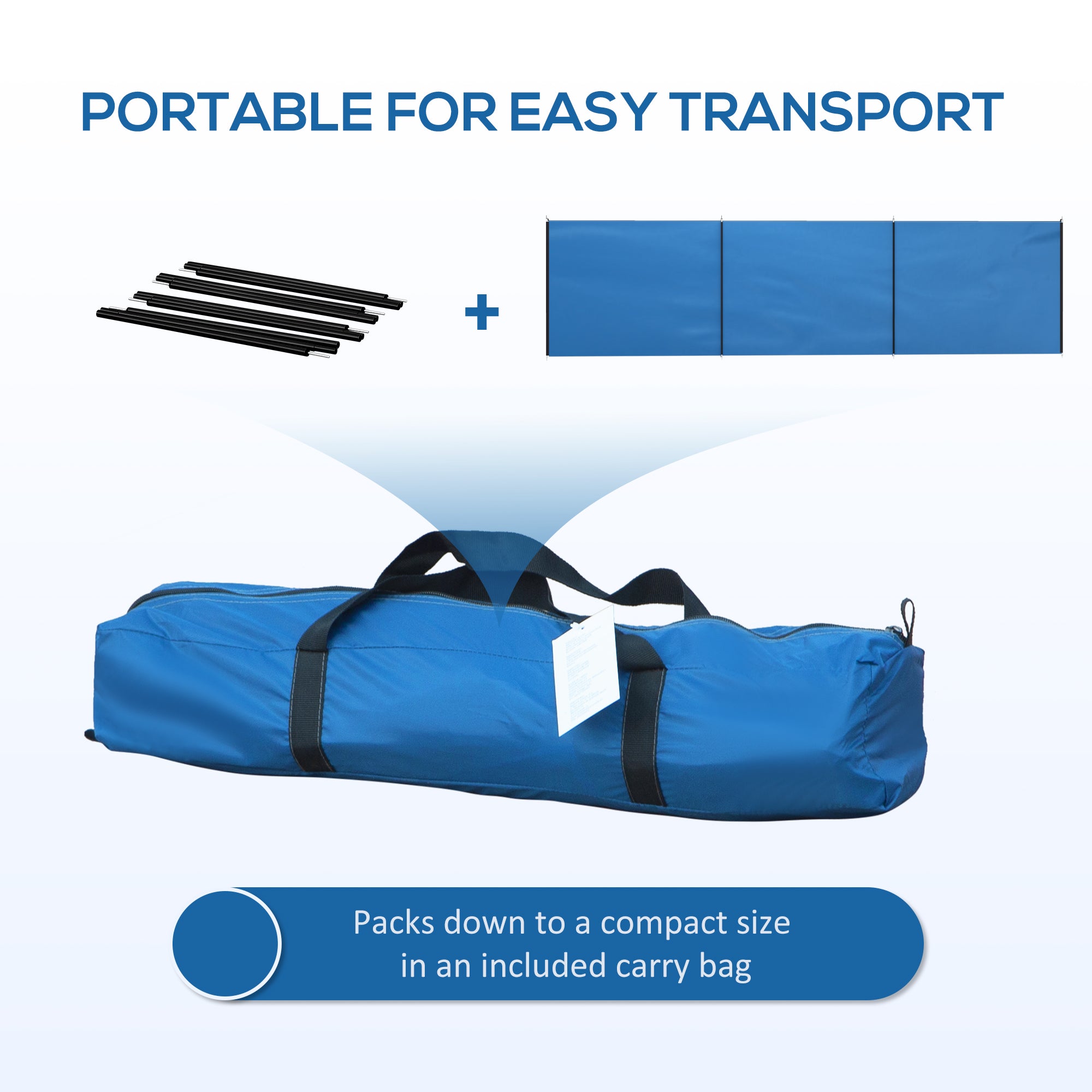 Outsunny 5 Pole Camping Windbreaks, Beach Wind Shield Shelter with Carry Bag and Steel Poles, Outdoor Caravan Privacy Shield, 540cm x 150cm, Blue