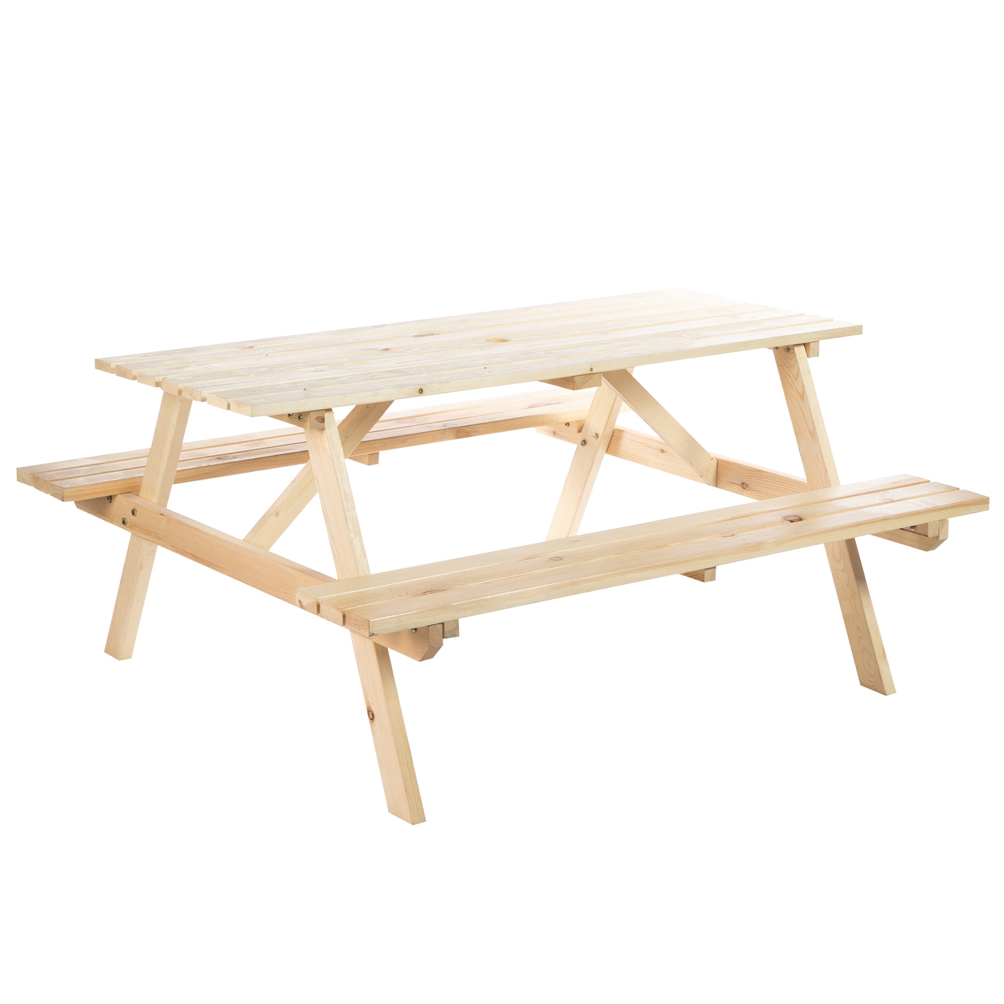 Outsunny 4 Seater Wooden Picnic Table Bench for Outdoor Garden or Patio with Parasol Cutout 150 cm Natural