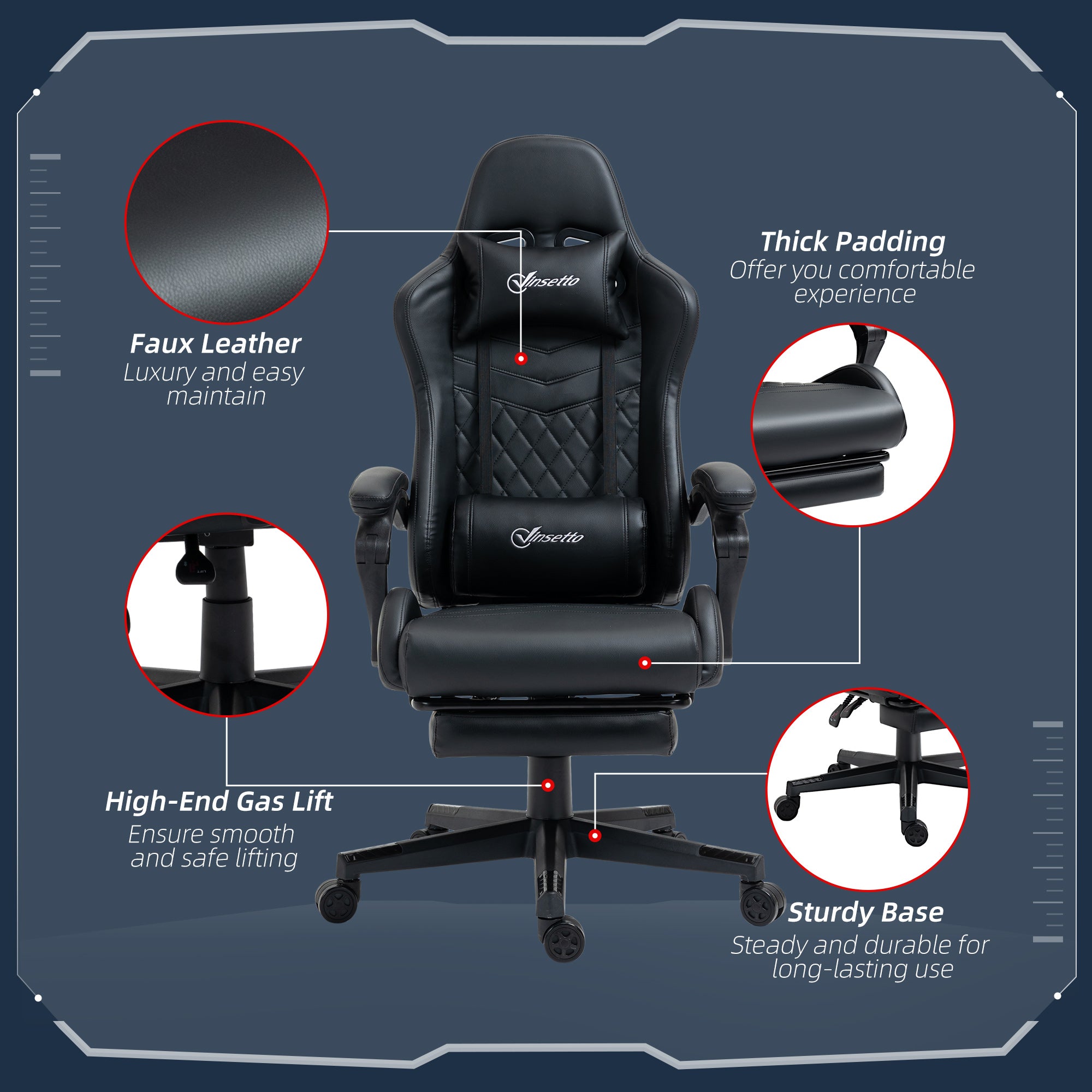 Vinsetto Computer Gaming Chair with Footrest, Video Gaming Chair for Adults with 130\'c2\'b0 Reclining Back, Desk Chair with Lumbar Support and Adjustable Height, Black