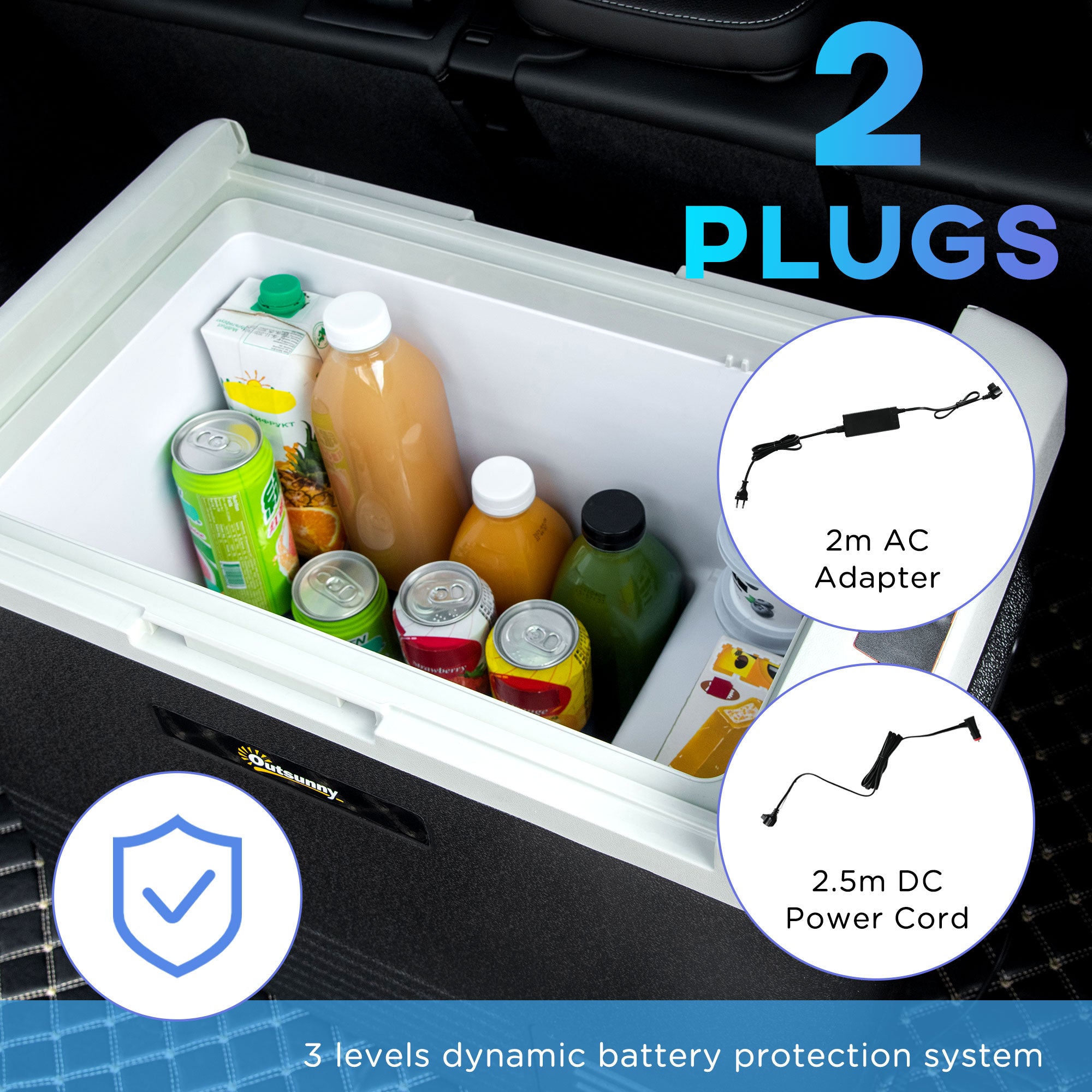 Outsunny 50L Car Refrigerator, Portable Compressor Car Fridge Freezer, Electric Cooler Box with 12/24V DC and 110-240V AC for Camping, Driving, Picnic, Down to -20\'e2\'84\'83
