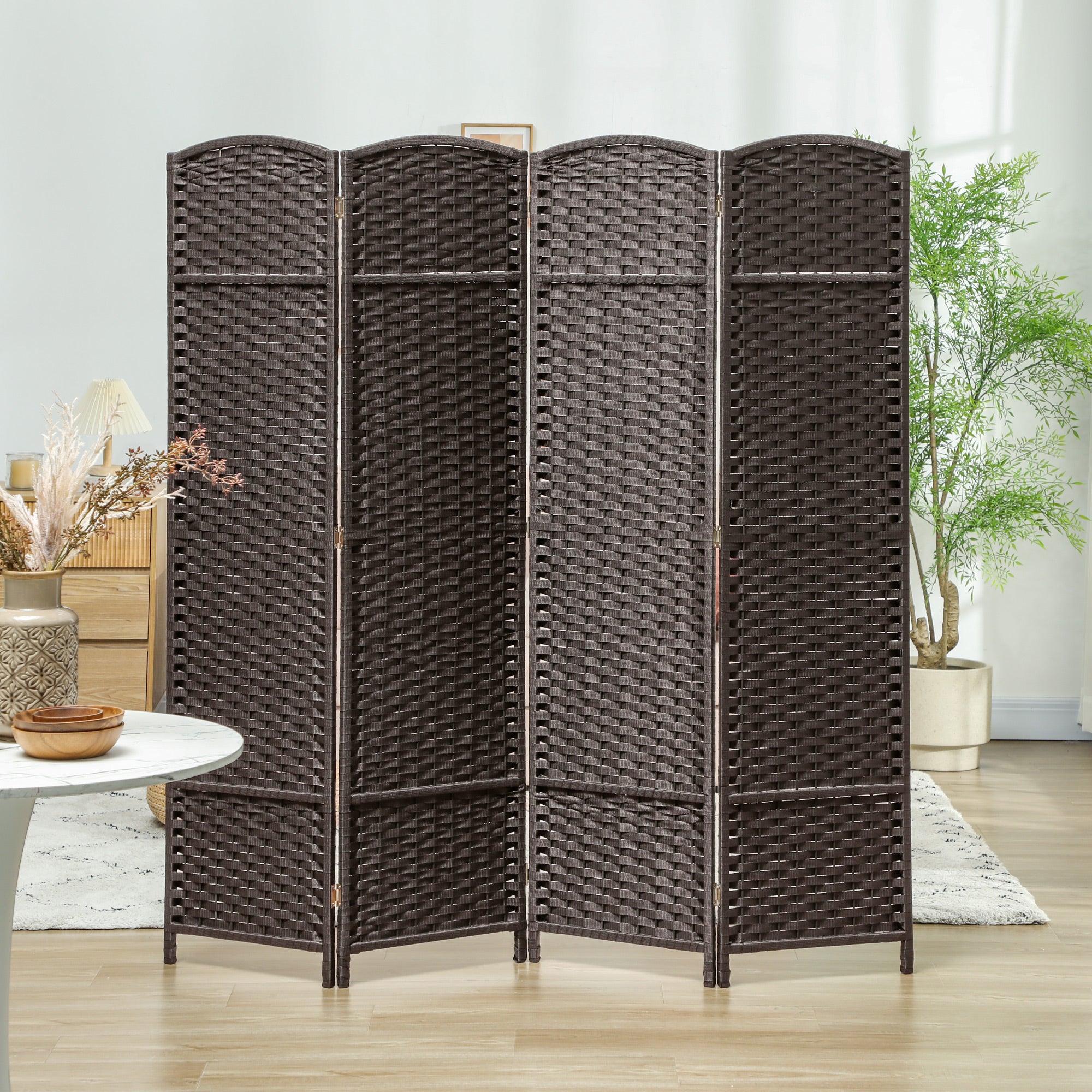 HOMCOM 4 Panel Folding Room Divider, Freestanding Privacy Screen for Living Room, Bedroom and Office, 160 x 170cm, Brown