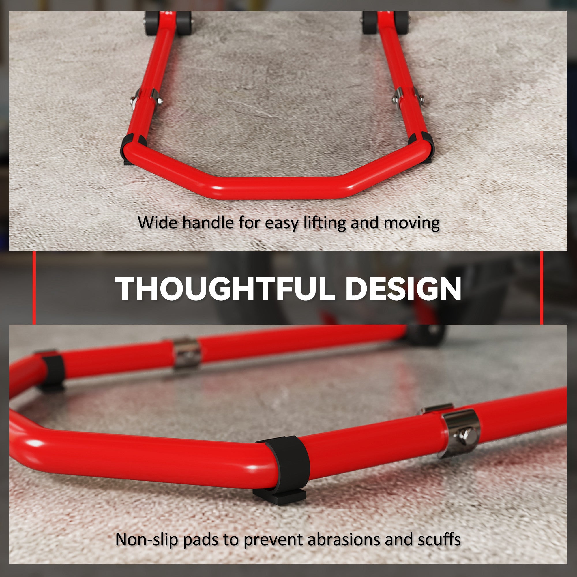 HOMCOM Motorcycle Stand, Front/Rear Paddock Stand, with 390 kg Weight Capacity, Red